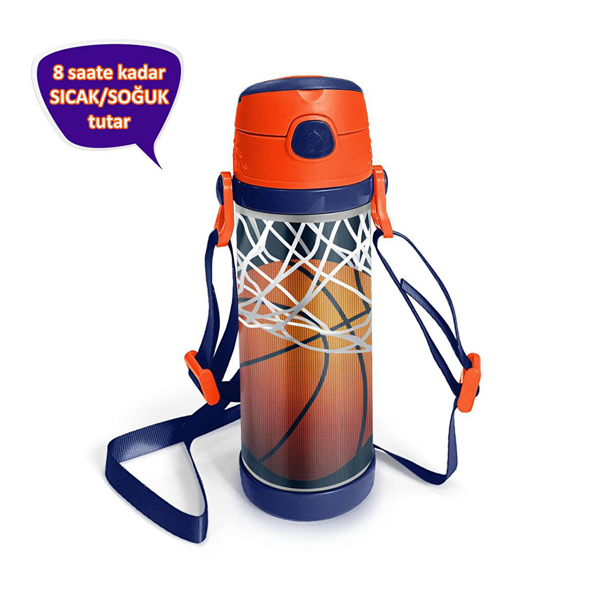 Coral High Kids Lacivert Turuncu Basketbol Desenli Pipetli Çelik Termos 500 ml 11927
