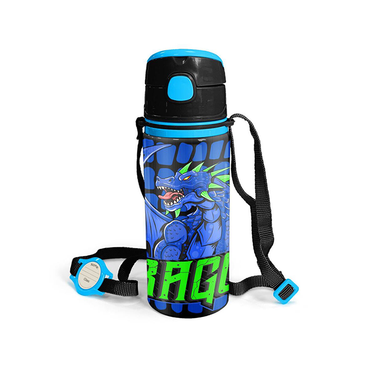 Coral High Kids Siyah Saks Ejderha Desenli Pipetli Alüminyum Matara 600 ml 11942