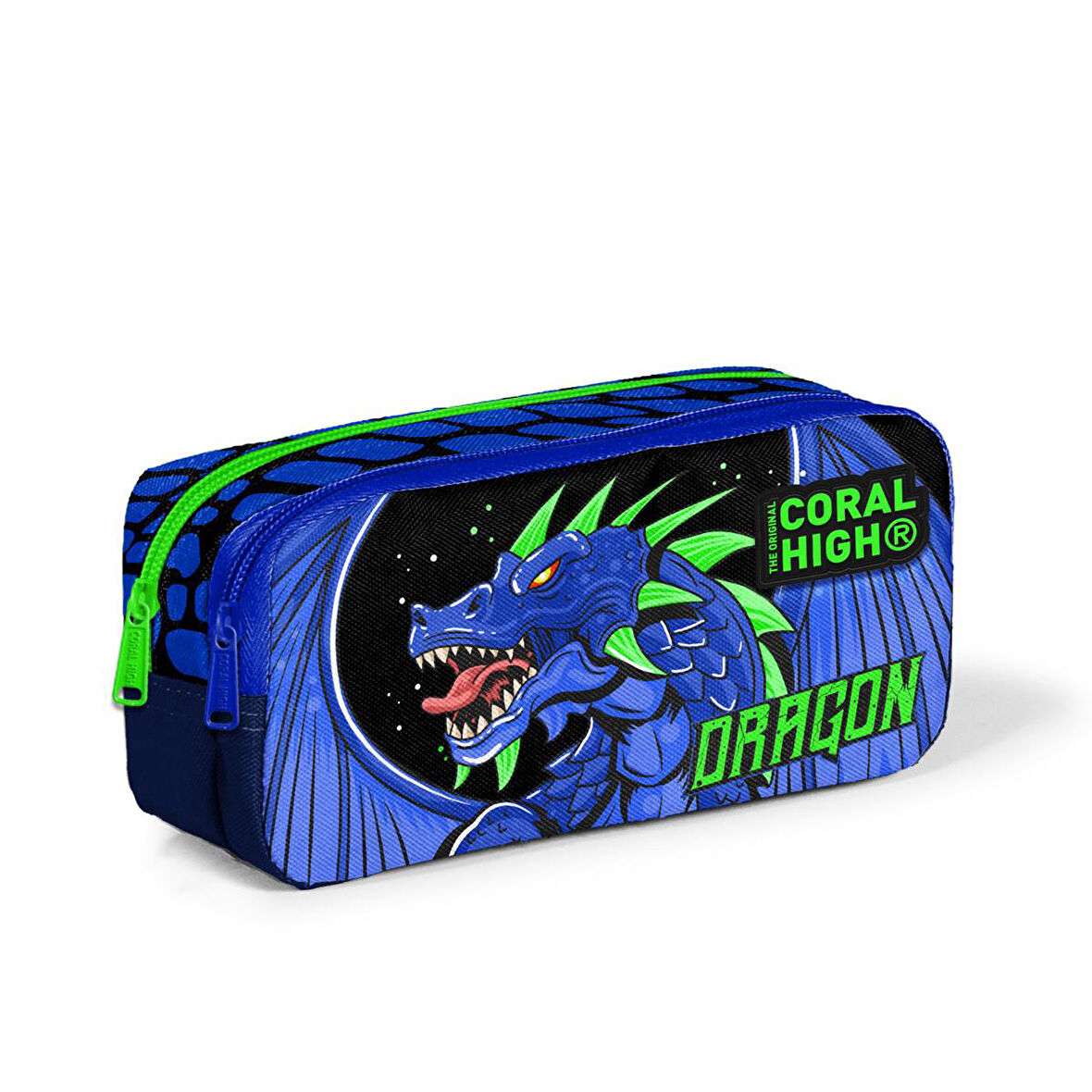 Coral High Kids Siyah Saks Ejderha Desenli İki Bölmeli Kalem Çantası 12057