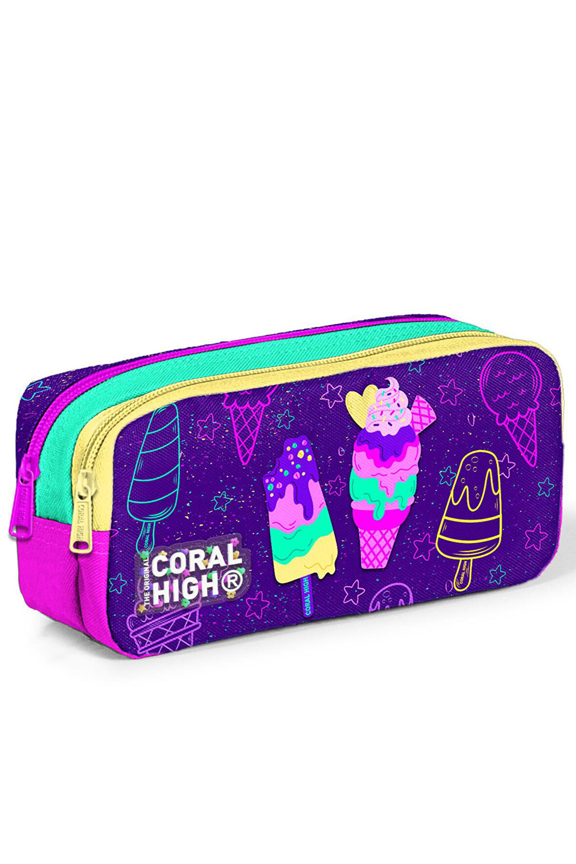Coral High Kids Mor Pembe Dondurma Desenli İki Bölmeli Kalem Çantası 12088