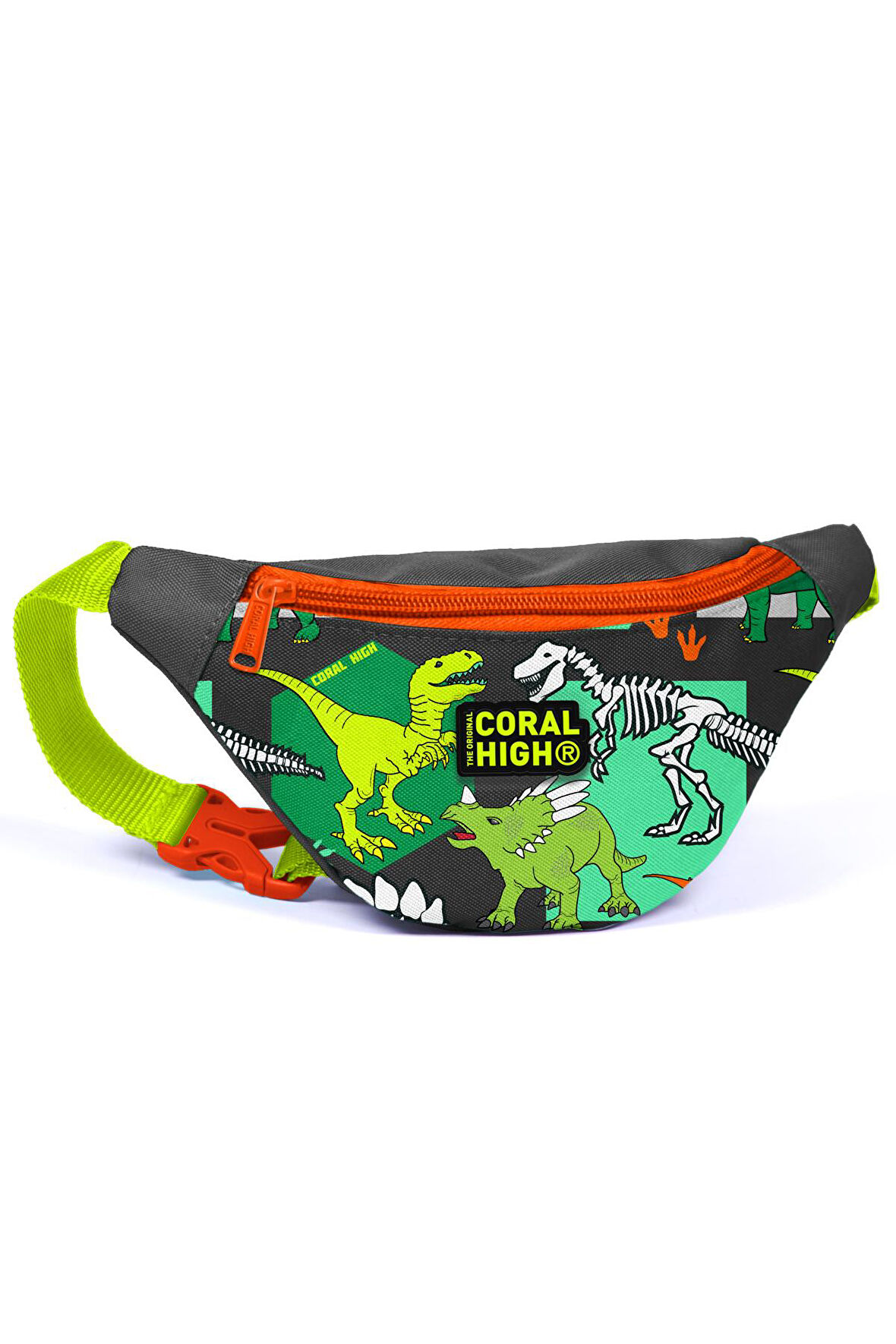 Coral High Kids Gri Yeşil Dinozor Desenli Bel Çantası 12630