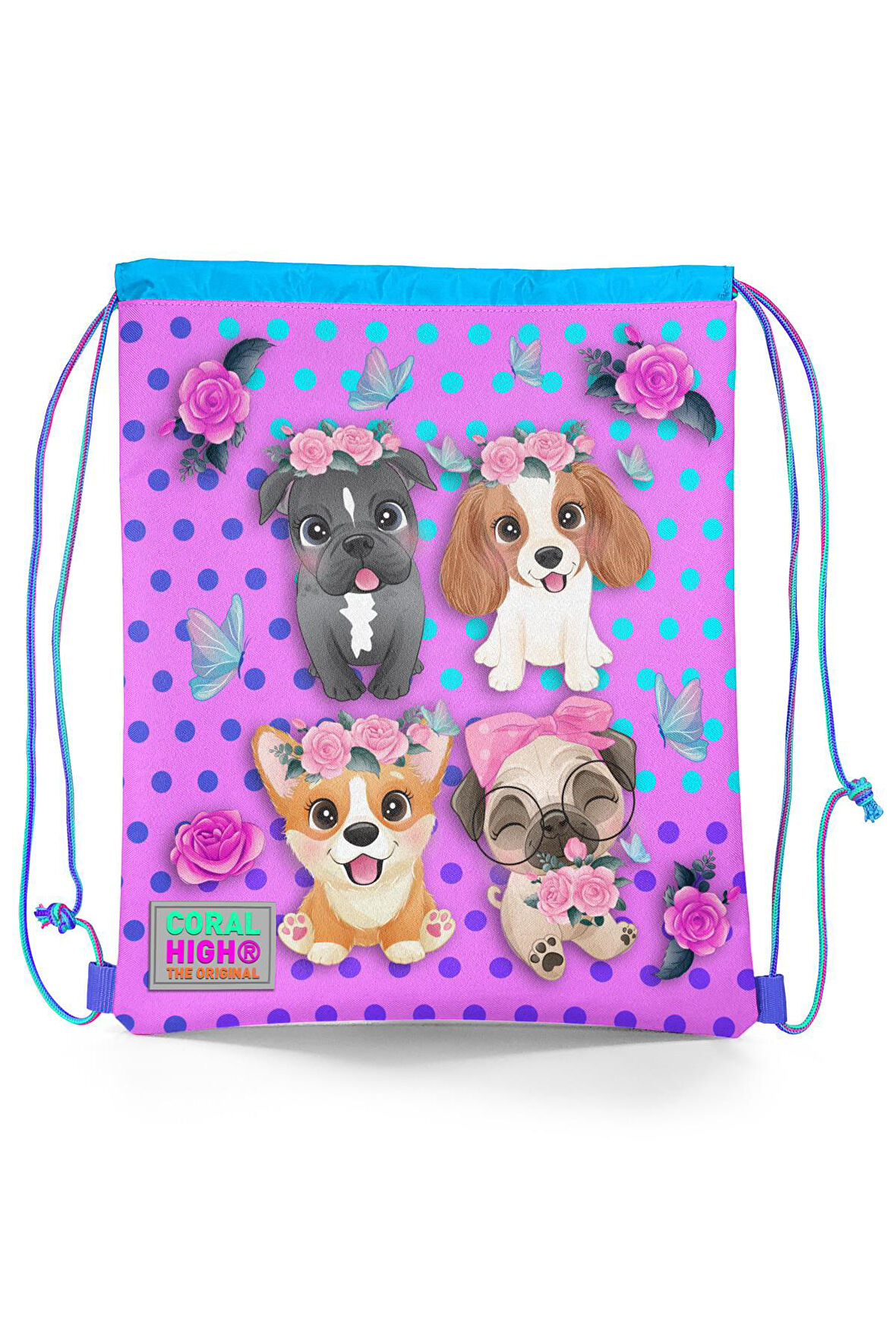 Coral High Kids Pembe Köpek Desenli İpli Büzgülü Sırt Çantası 12645