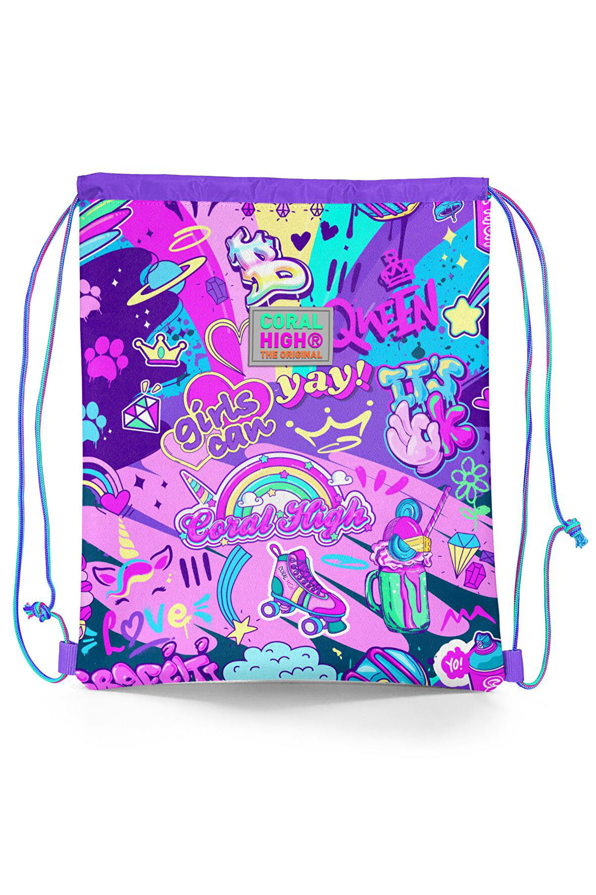 Coral High Kids Grafiti Desenli İpli Büzgülü Sırt Çantası 12648