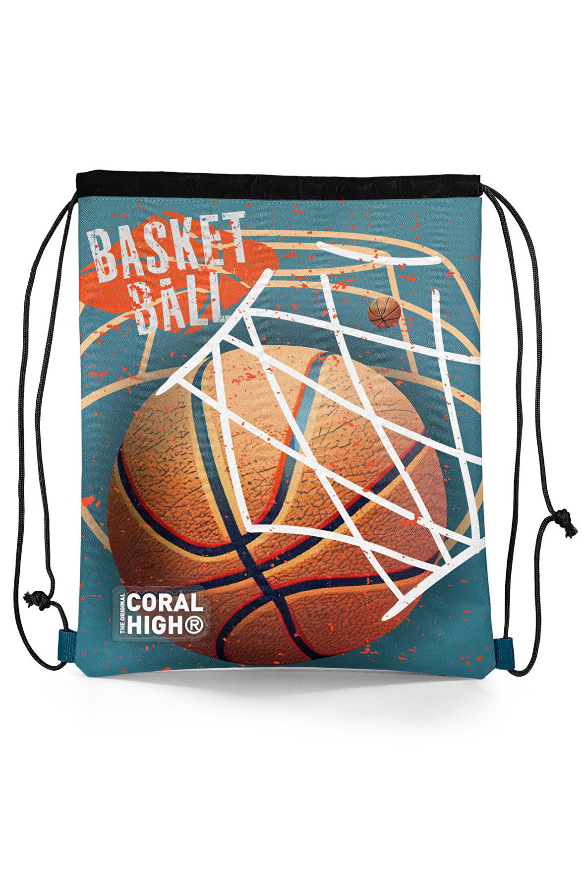 Coral High Kids Nefti Turuncu Basketbol Desenli İpli Büzgülü Sırt Çantası 12653