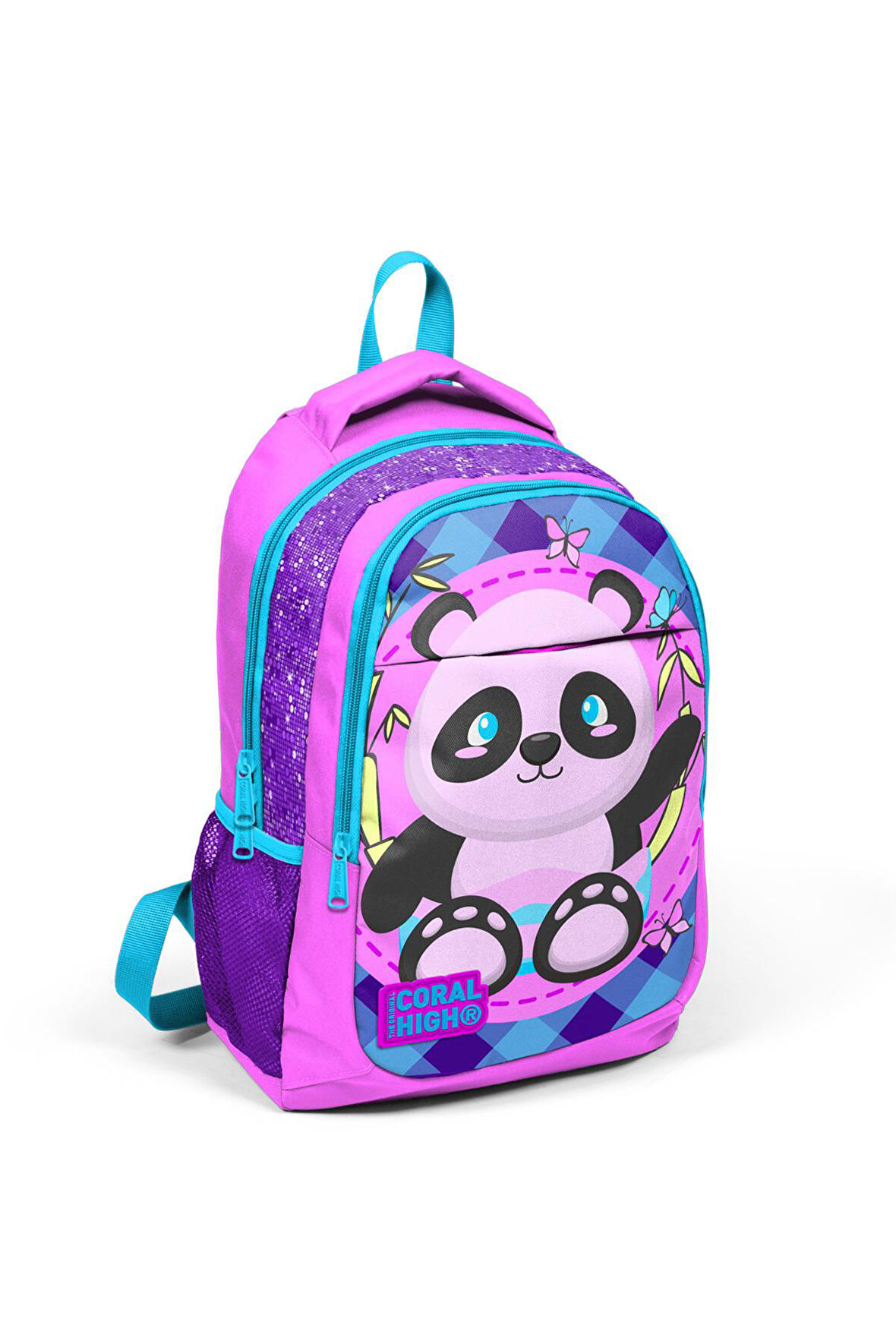 Coral High Kids Açık Pembe Mor Pandalı Üç Bölmeli Sırt Çantası 14384