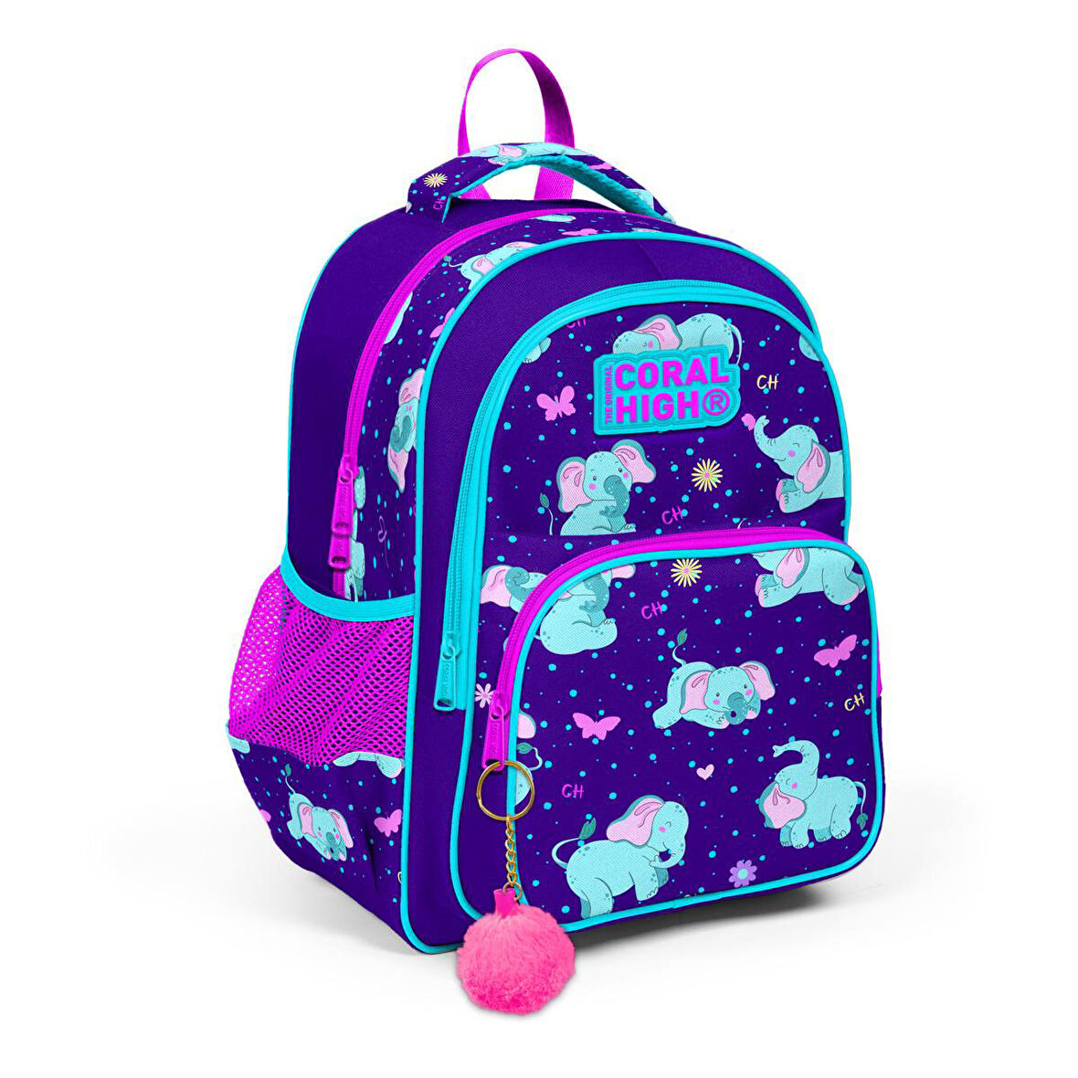Coral High Kids Mor Pembe Fil Desenli Üç Bölmeli Okul Sırt Çantası 14411
