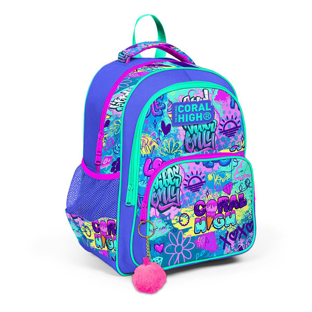 Coral High Kids Lavanta Su Yeşili Grafiti Desenli Üç Bölmeli Okul Sırt Çantası 14414