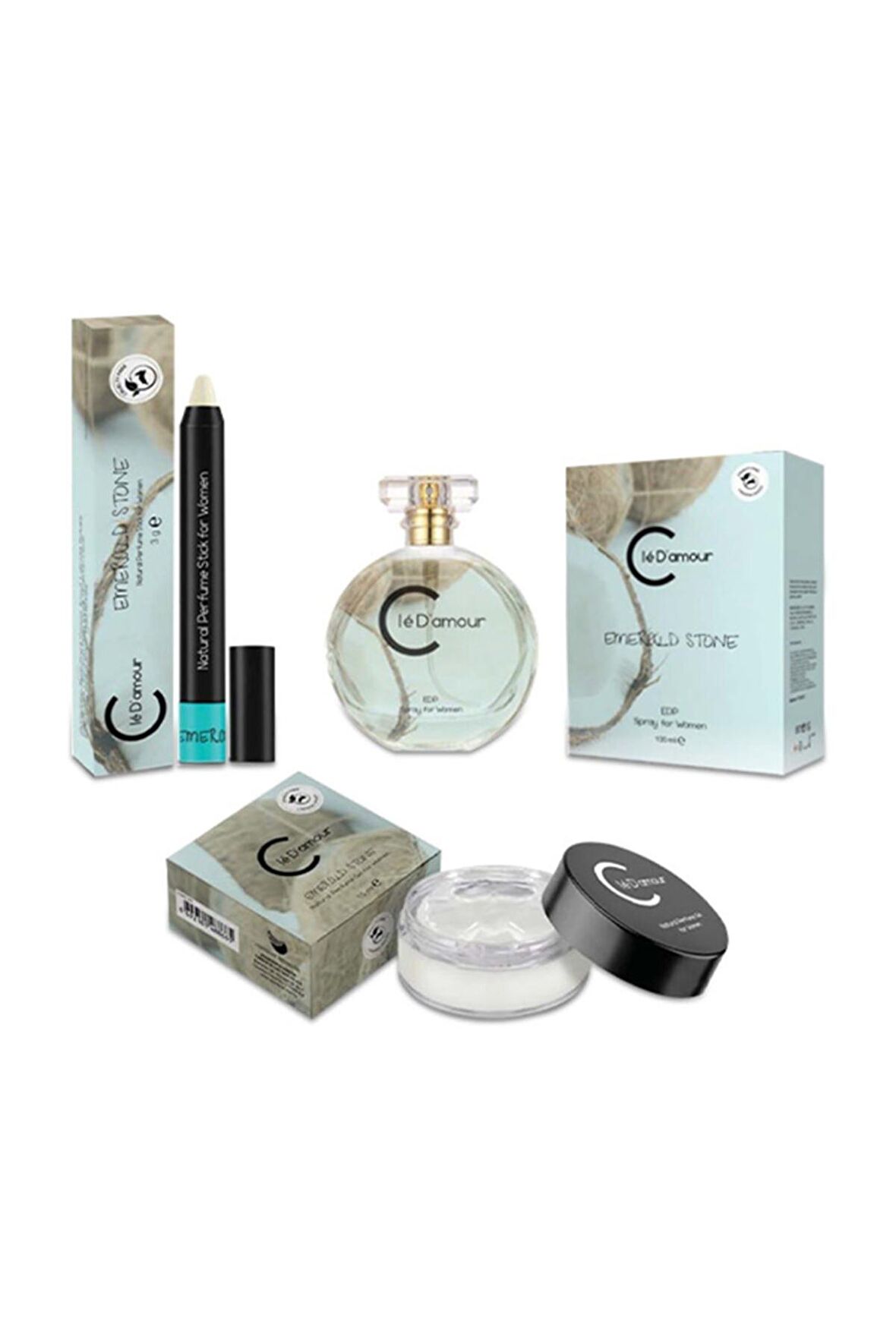 Cle D'Amour 3 lü Kadın Parfüm Seti 50 ml - Emerald Stone (Gurme/Çiçeksi) Women - Vegan
