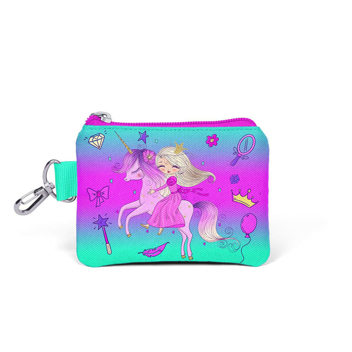 Coral High Kids Açık Pembe Mor Unicornlu Prenses Desenli Bozuk Para Çantası 21871