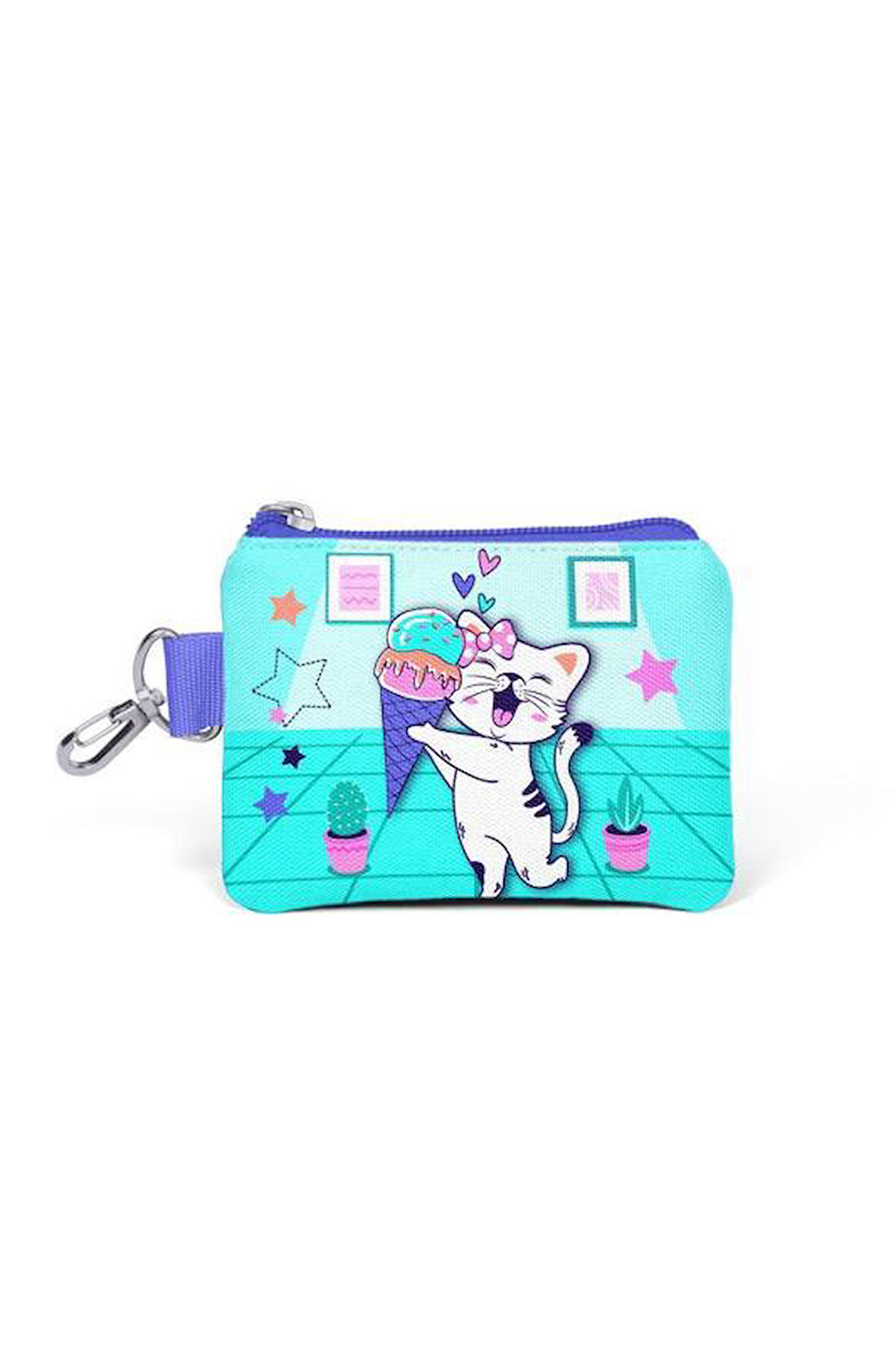 Coral High Kids Turkuaz Pembe Dondurmalı Kedi Desenli Para Çantası 21880