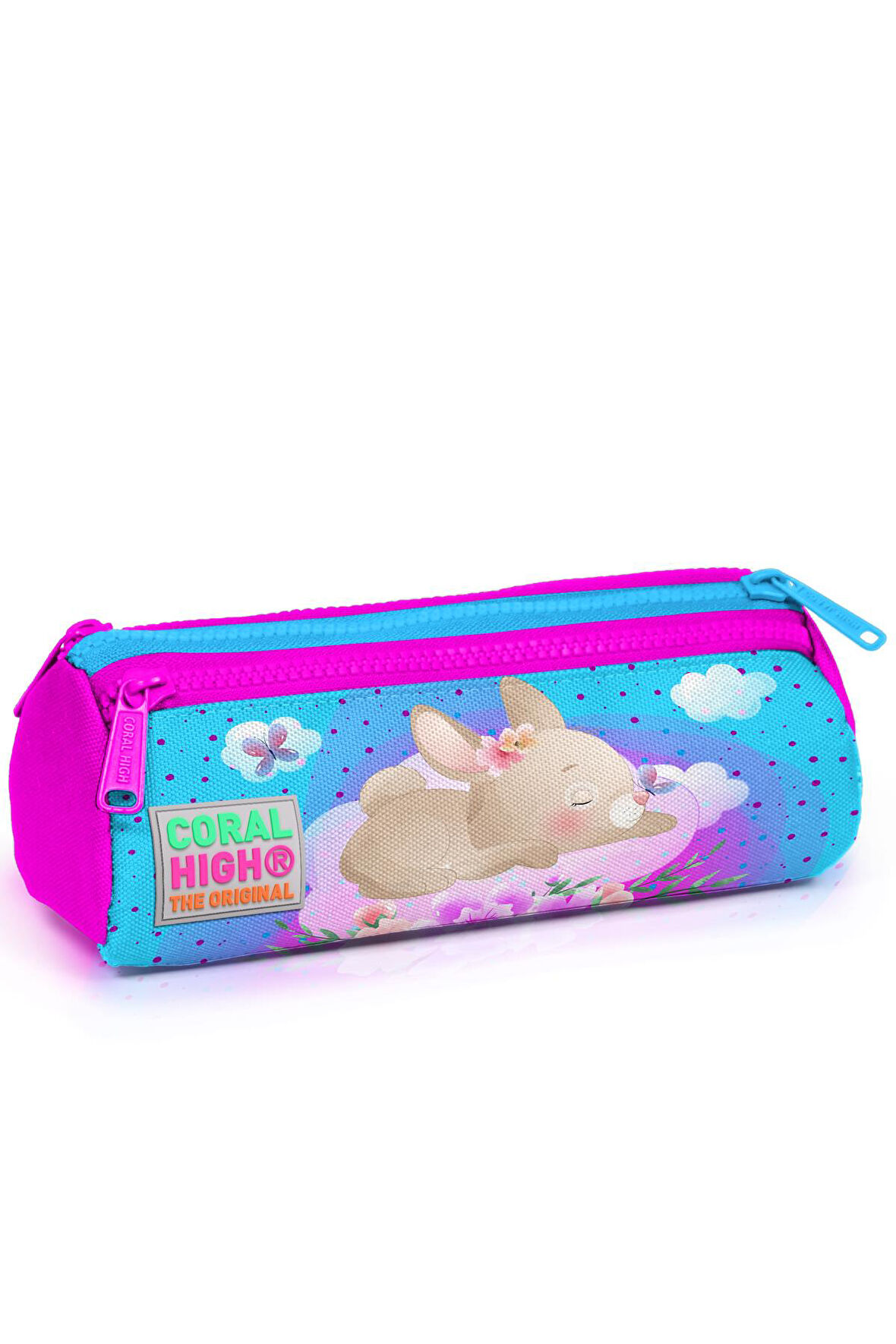 Coral High Kids Mavi Pembe Tavşan Desenli Üç Bölmeli Kalem Çantası 22036