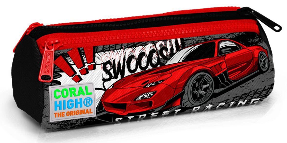 Coral High Siyah Kırmızı Araba Üç Bölmeli Kalem Çantası -Erkek Çocuk