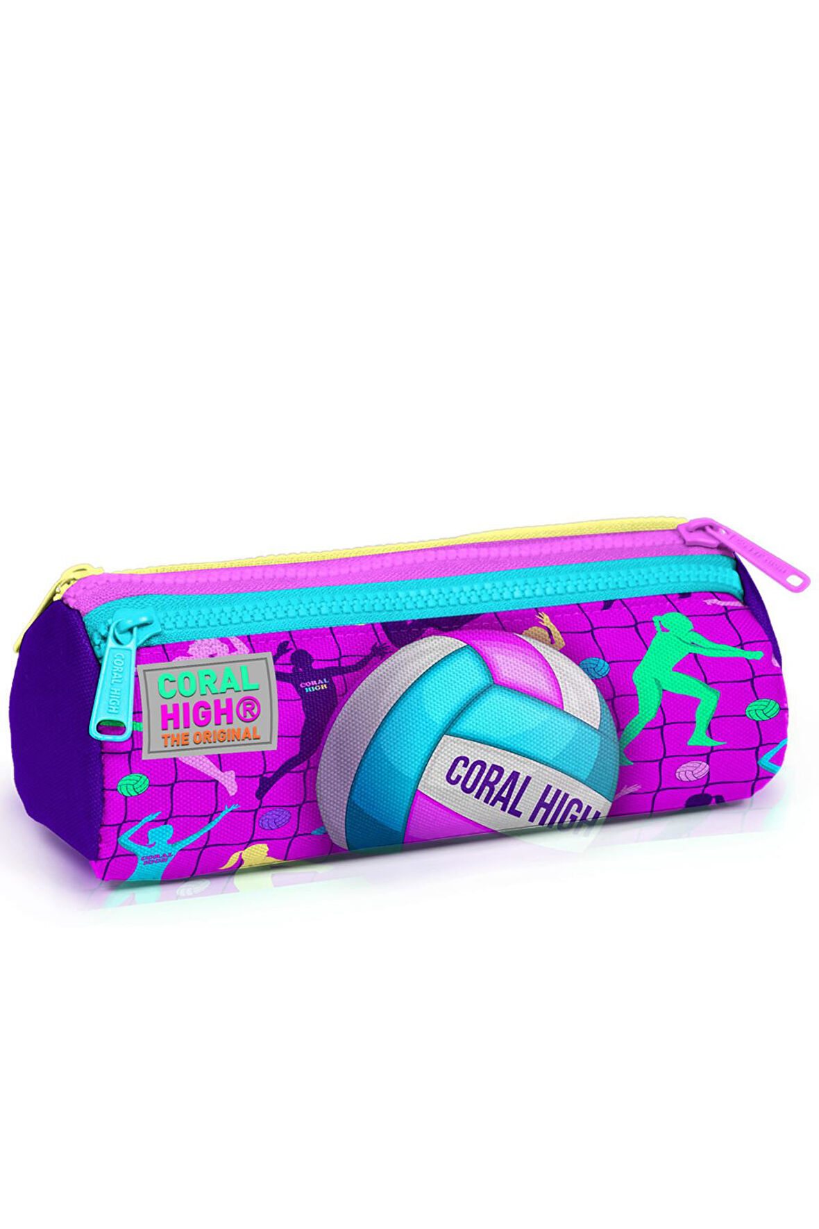 Coral High Kids Pembe Mor Voleybol Desenli Üç Bölmeli Kalem Çantası 22061