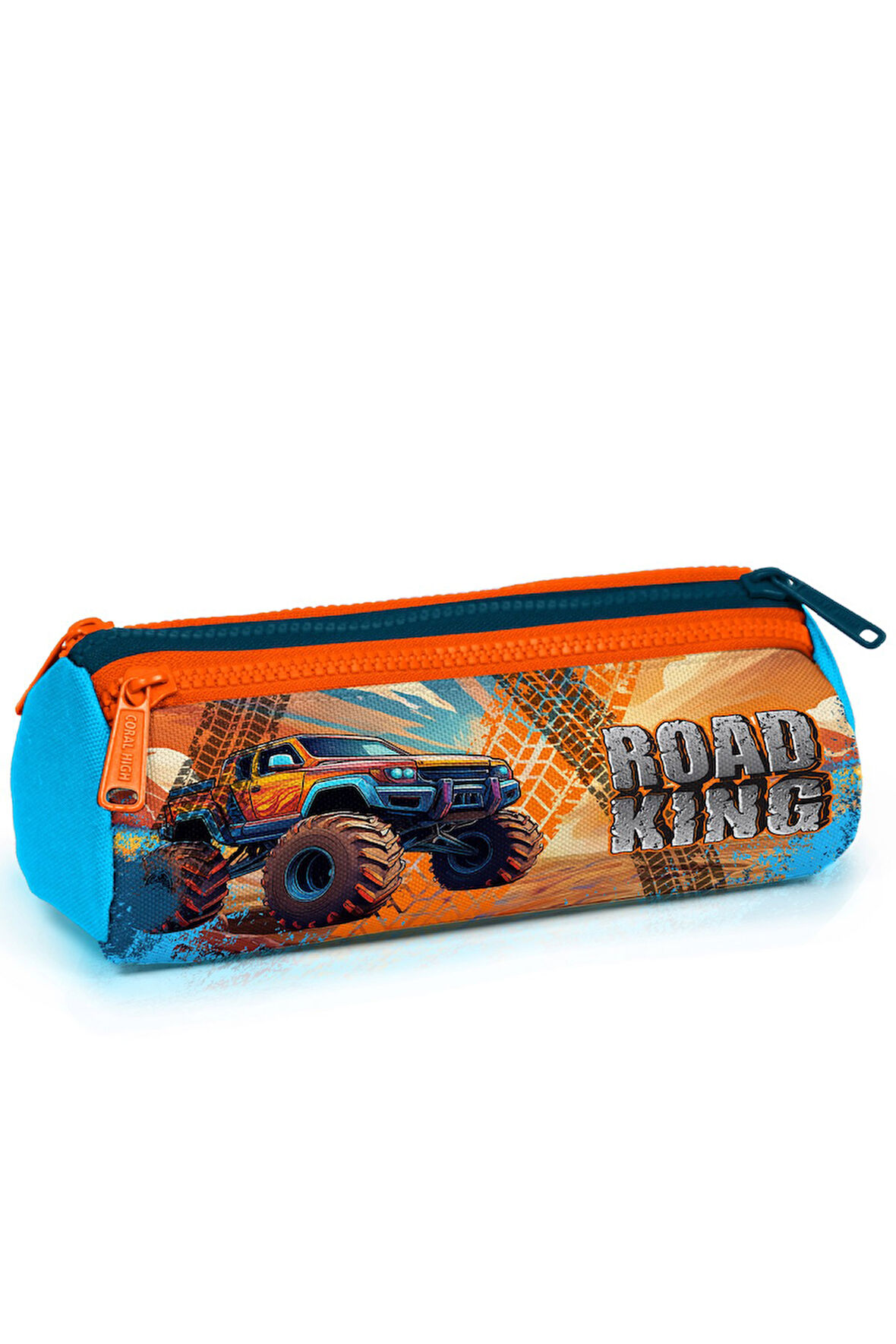 Coral High Kids Mavi Turuncu High Wheels Truck Desenli Üç Bölmeli Kalem Çantası 22094