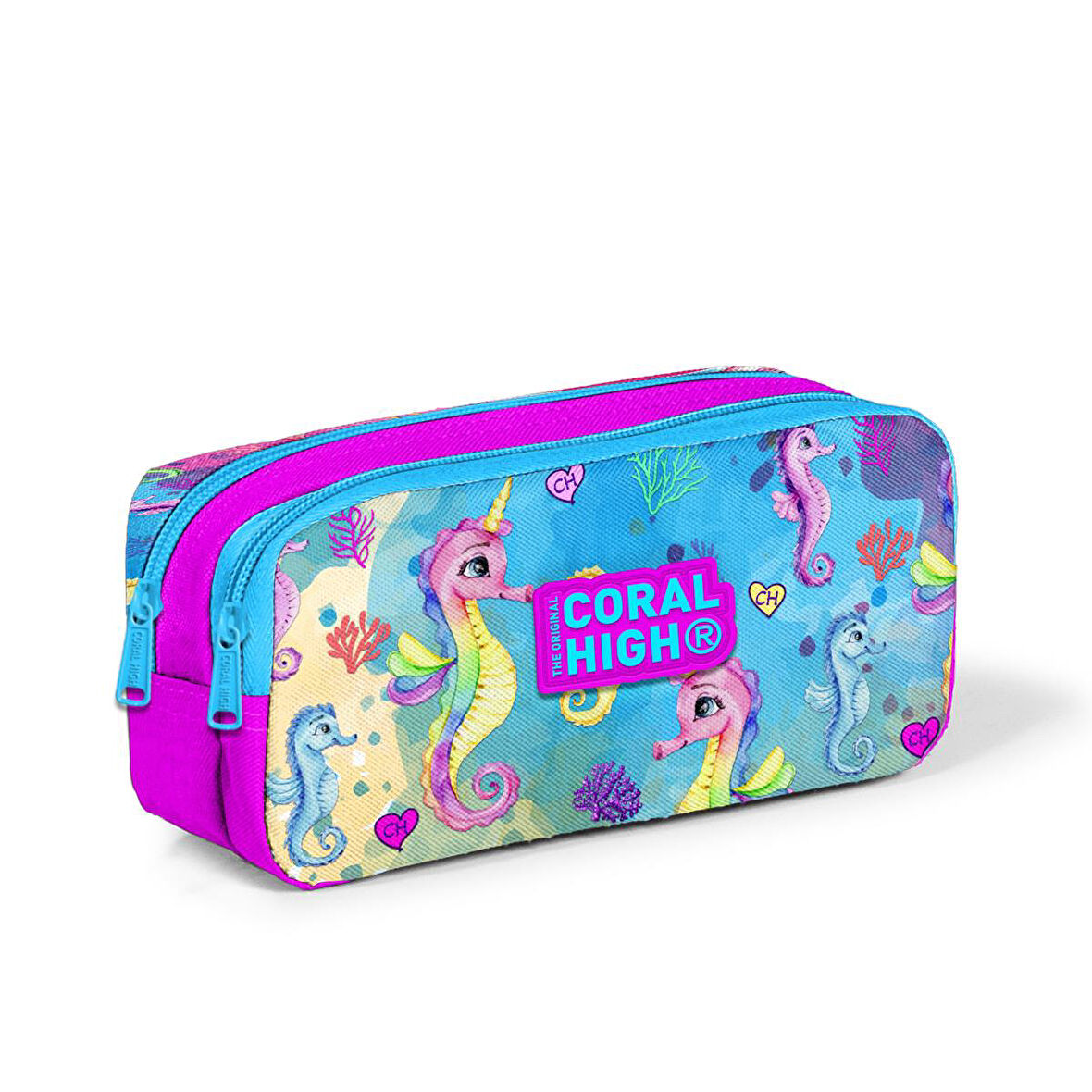 Coral High Kids Pembe Rengarenk Denizatı Desenli İki Bölmeli Kalem Çantası 22158
