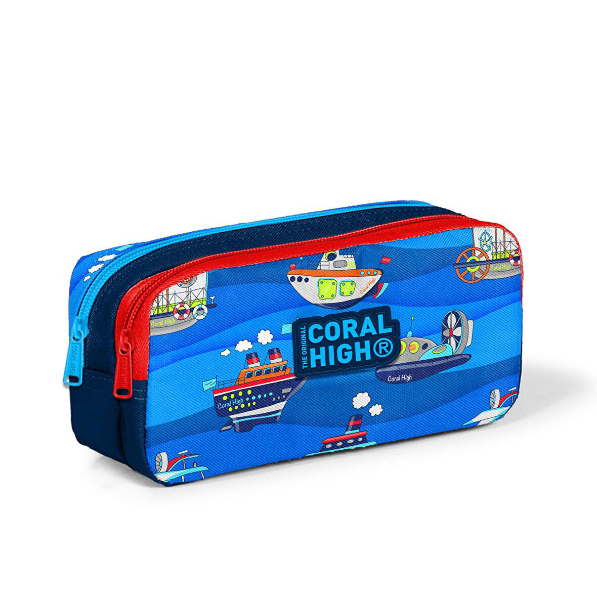 Coral High Kids Lacivert Mavi Gemi Desenli İki Bölmeli Kalem Çantası 22162
