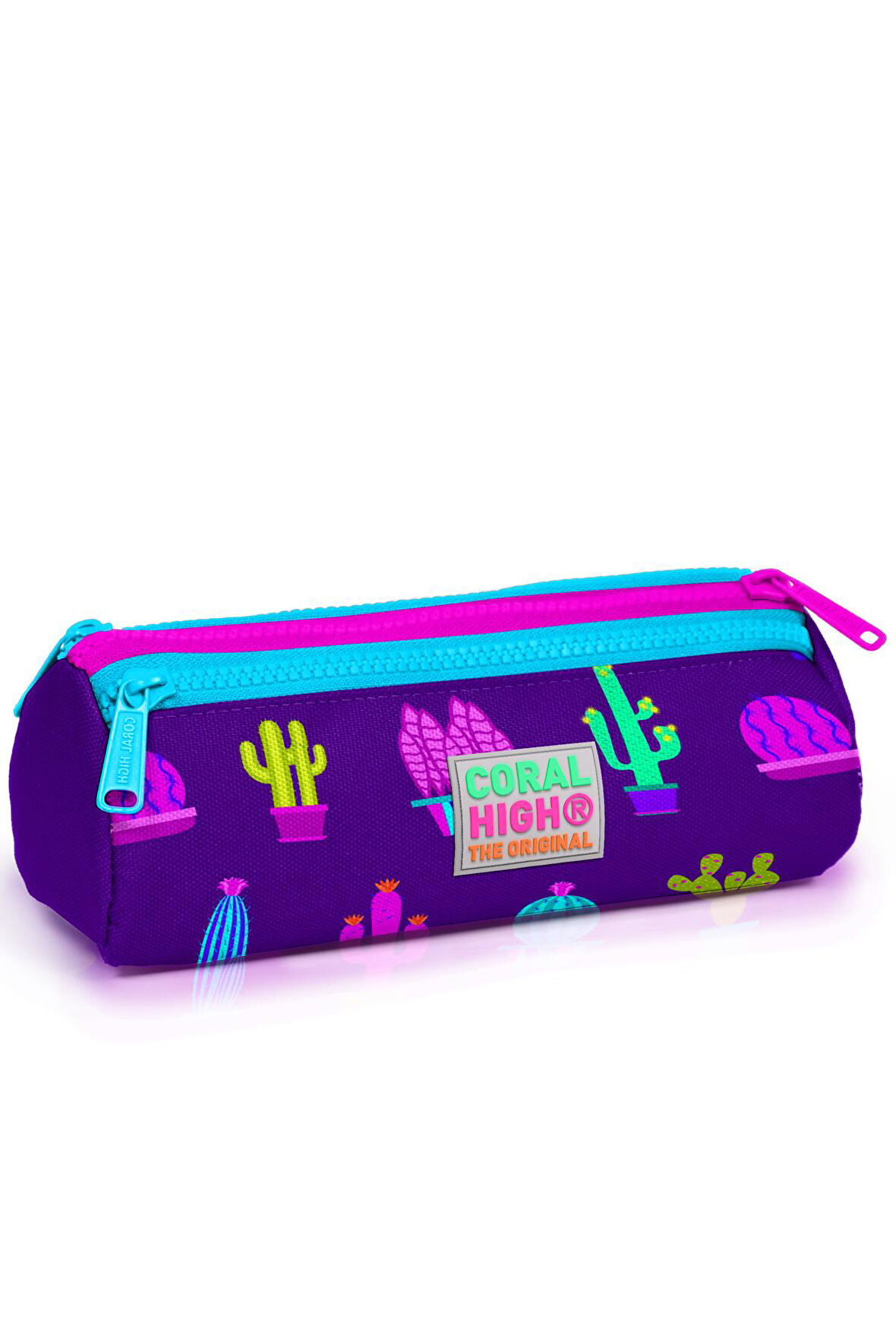 Coral High Kids Mor Kaktüs Desenli Üç Bölmeli Kalem Çantası 22313