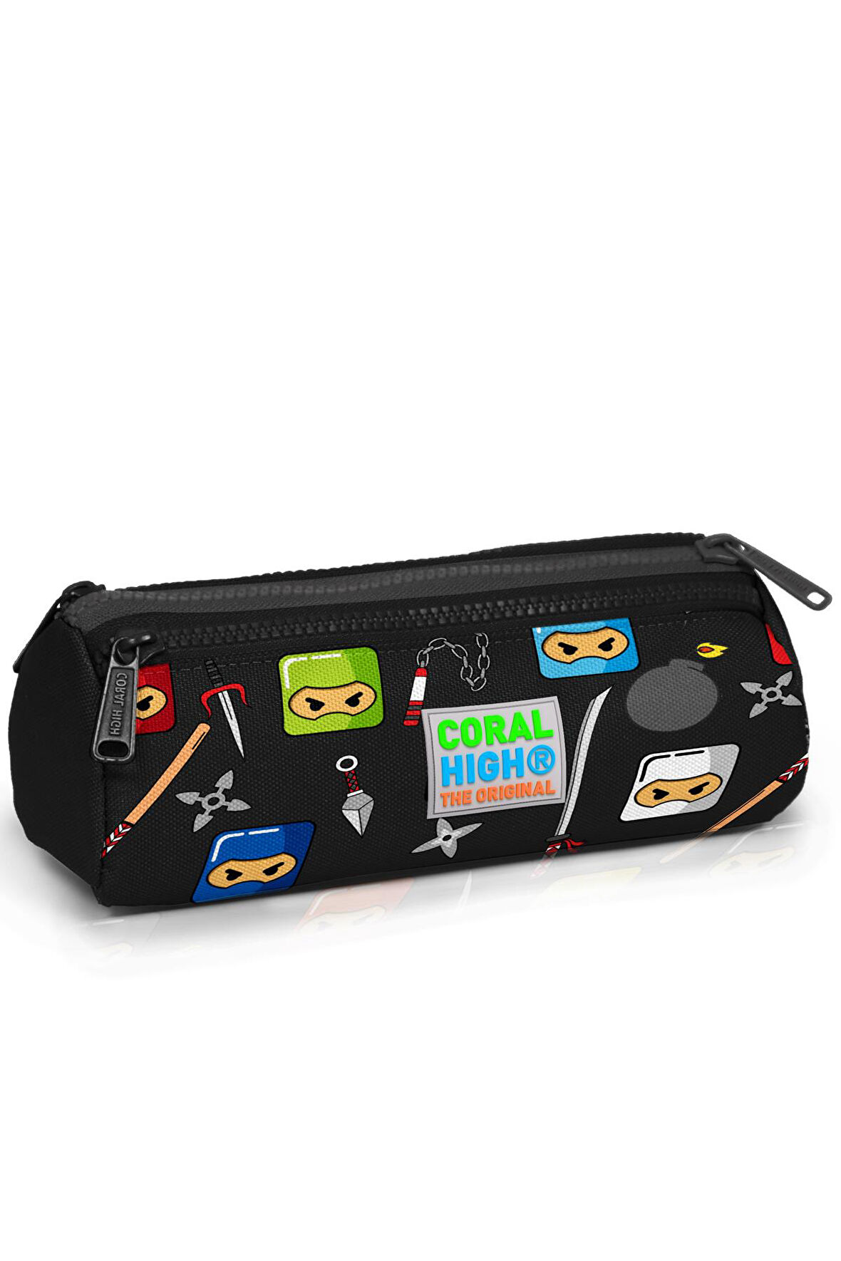 Coral High Kids Siyah Ninja Desenli Üç Bölmeli Kalem Çantası 22325