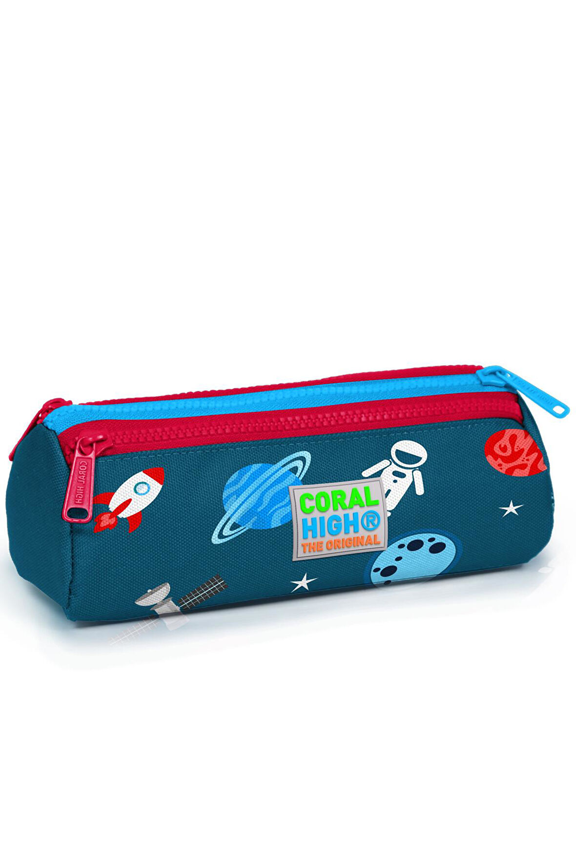 Coral High Kids Çivit Kırmızı Uzay Desenli Üç Bölmeli Kalem Çantası 22330
