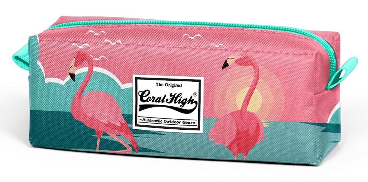 Coral High Yeşil Mercan Flamingolu Kalem Çantası