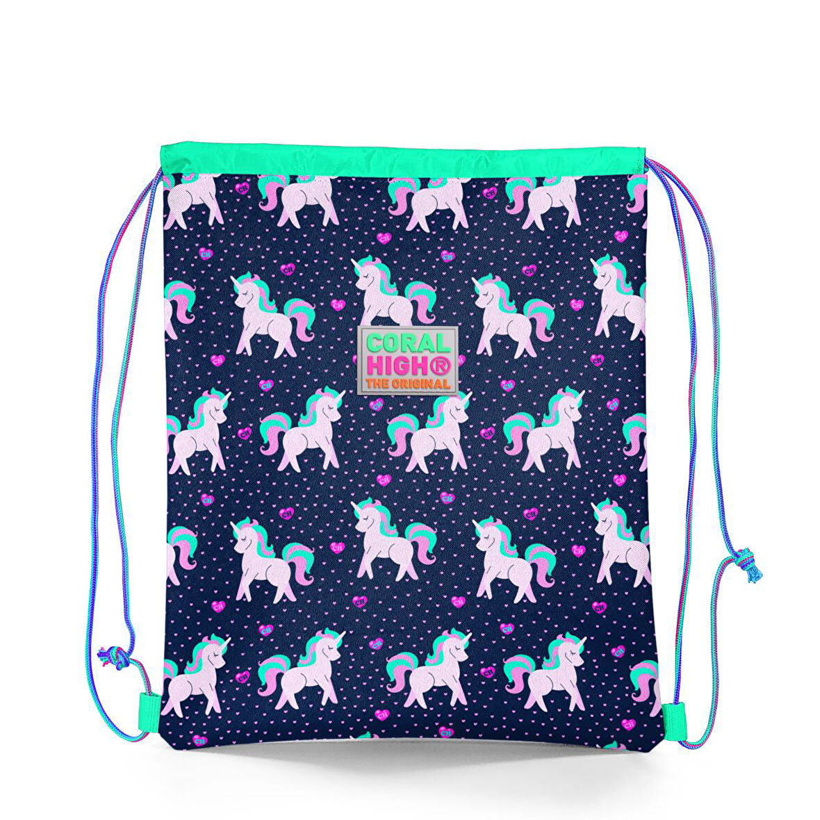 Coral High Kids Lacivert Pembe Unicorn Desenli İpli Büzgülü Sırt Çantası 22456
