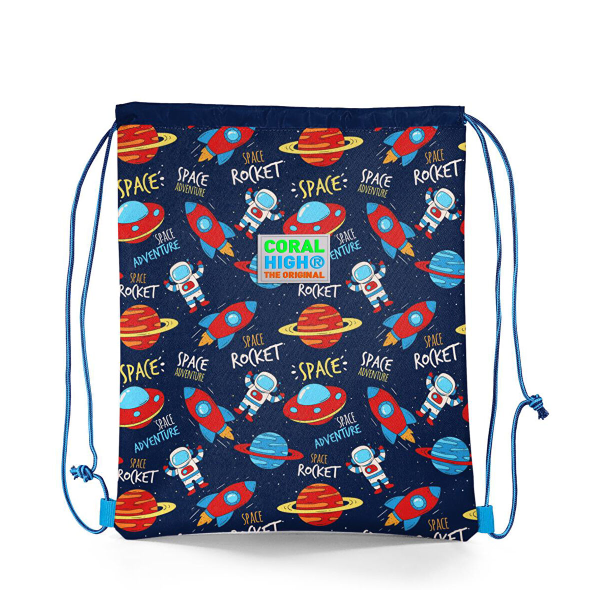 Coral High Kids Lacivert Mavi Uzay Desenli İpli Büzgülü Sırt Çantası 22457