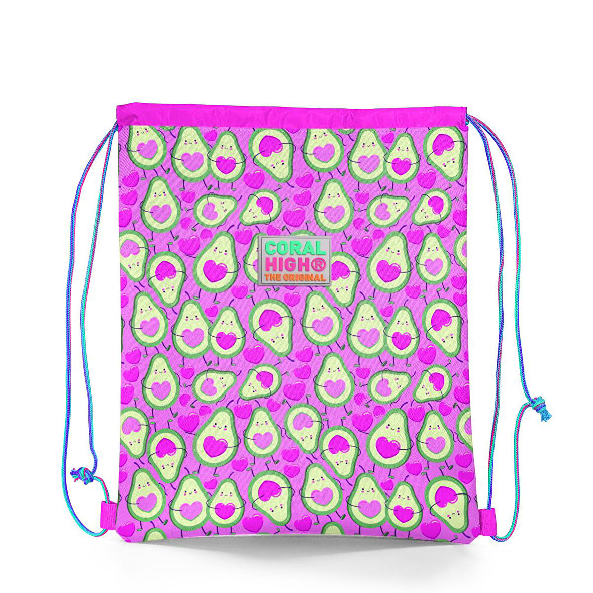 Coral High Kids Açık Pembe Su Yeşili Avokado Desenli İpli Büzgülü Sırt Çantası 22465