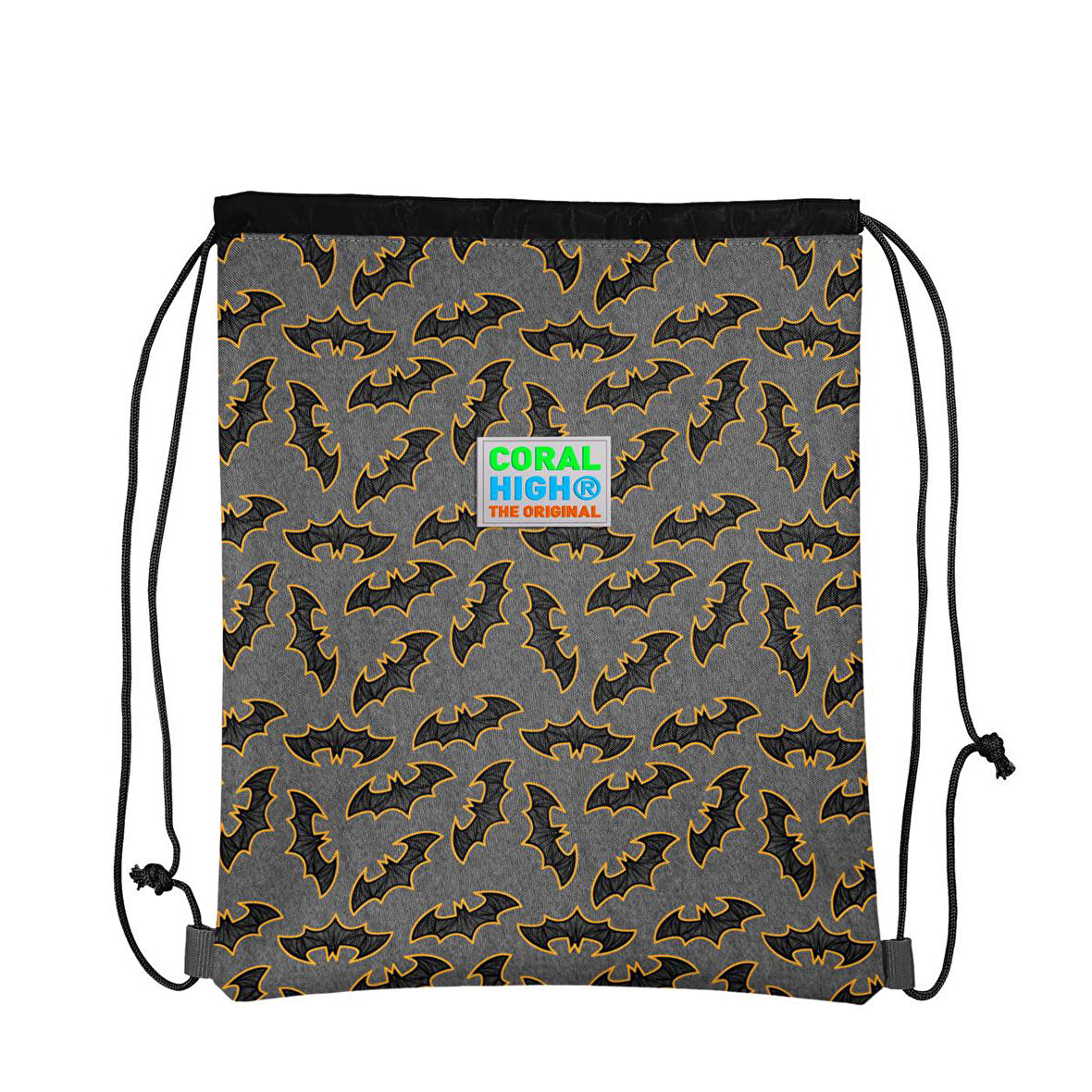 Coral High Kids Koyu Gri Hardal Yarasa Desenli İpli Büzgülü Sırt Çantası 22471