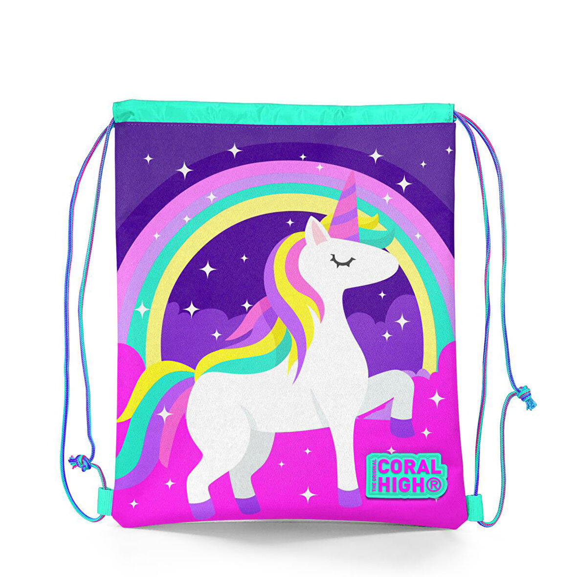 Coral High Kids Mor Su Yeşili Unicorn Desenli İpli Büzgülü Sırt Çantası 22483