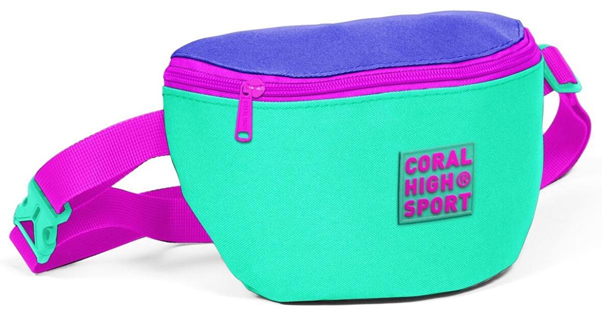 Coral High Sport Su Yeşili-Pembe İki Bölmeli Bel Çantası