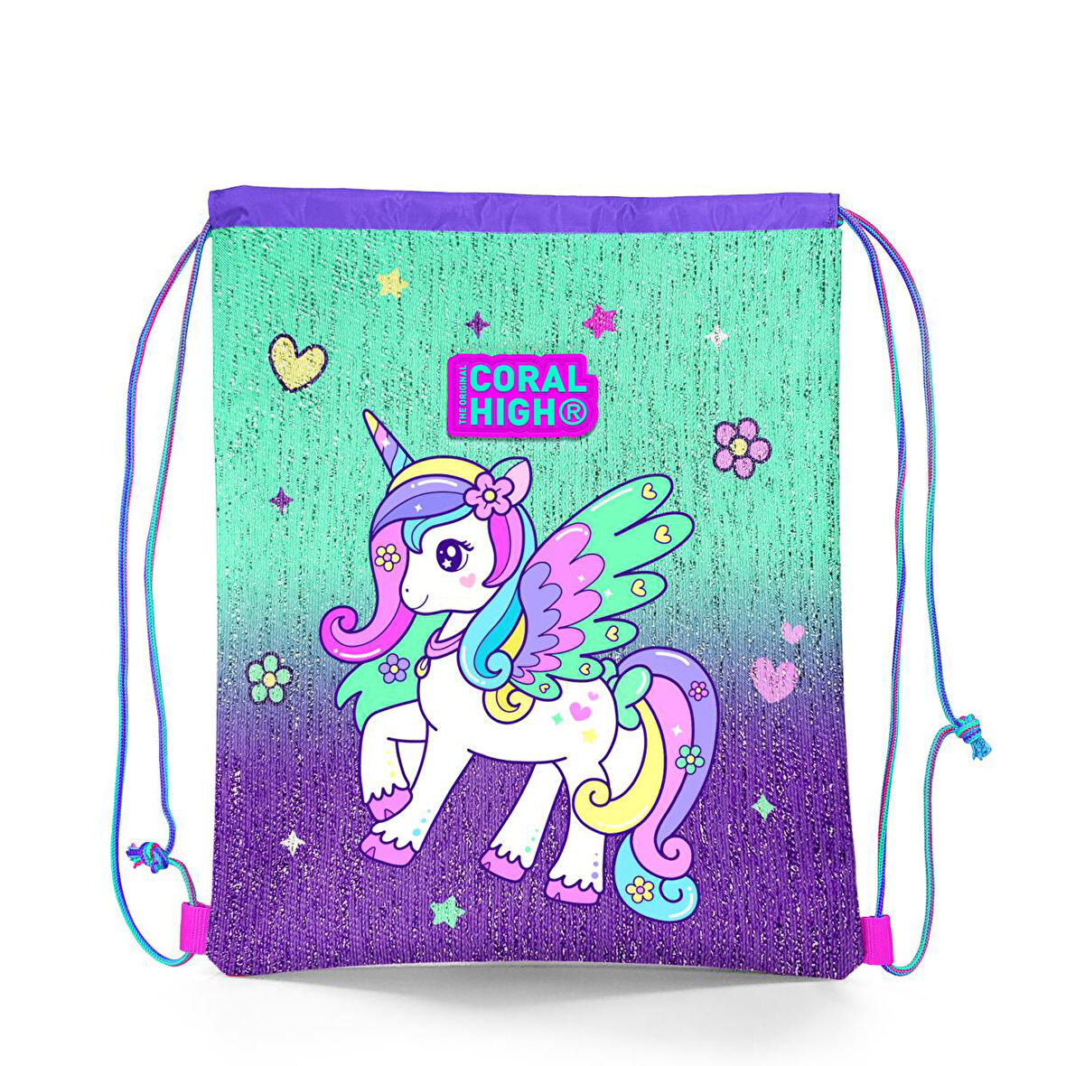 Coral High Kids Mor Su Yeşili Unicorn Desenli İpli Büzgülü Sırt Çantası 22691