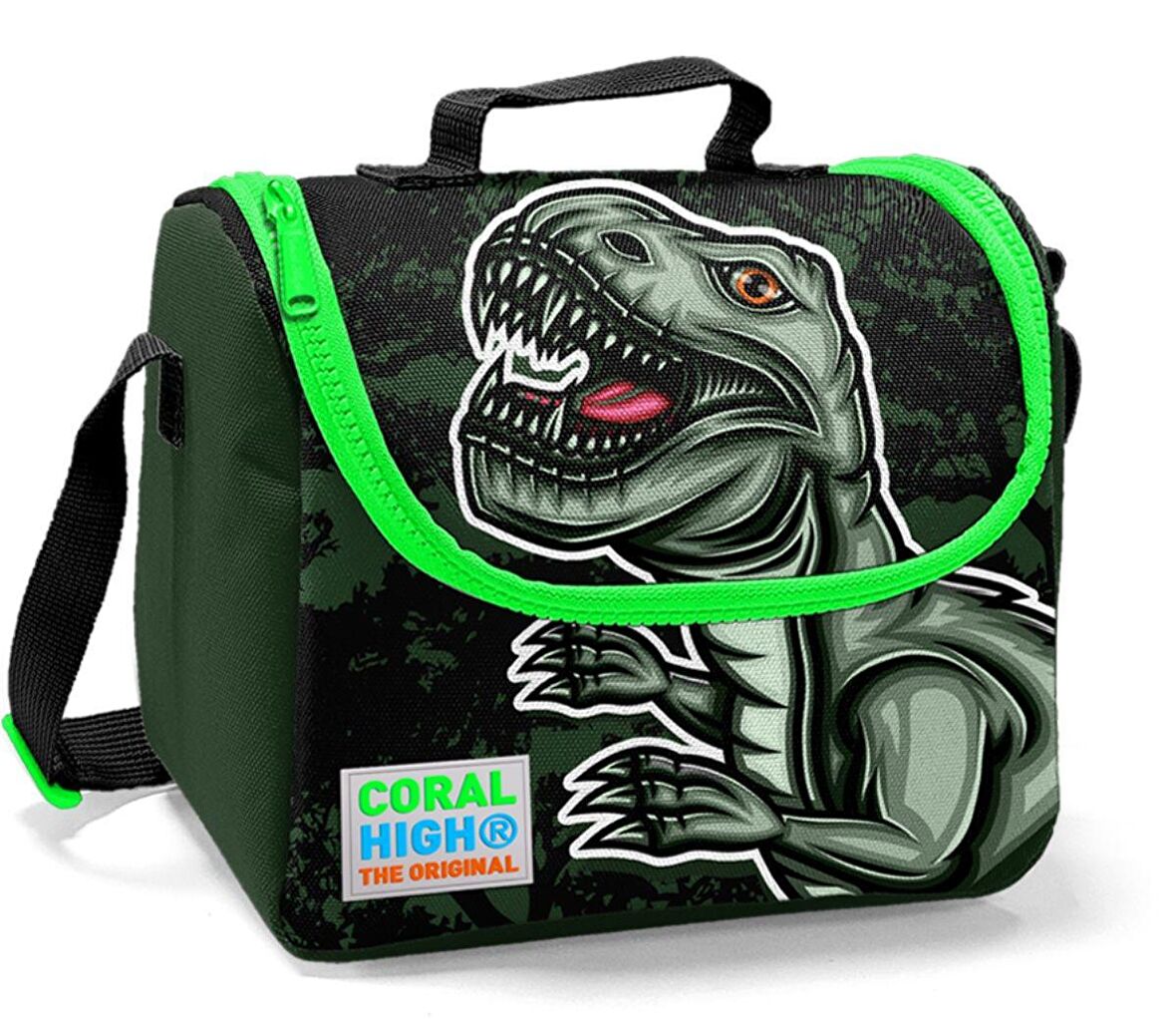 Coral High Yeşil Dinazor Baskılı Termoslu Beslenme Çantası - Erkek Çocuk