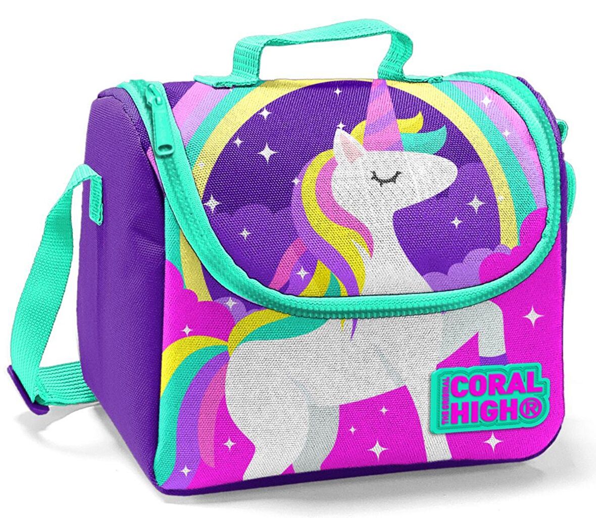 Coral High Mor Unicorn Baskılı Termoslu Beslenme Çantası - Kız Çocuk