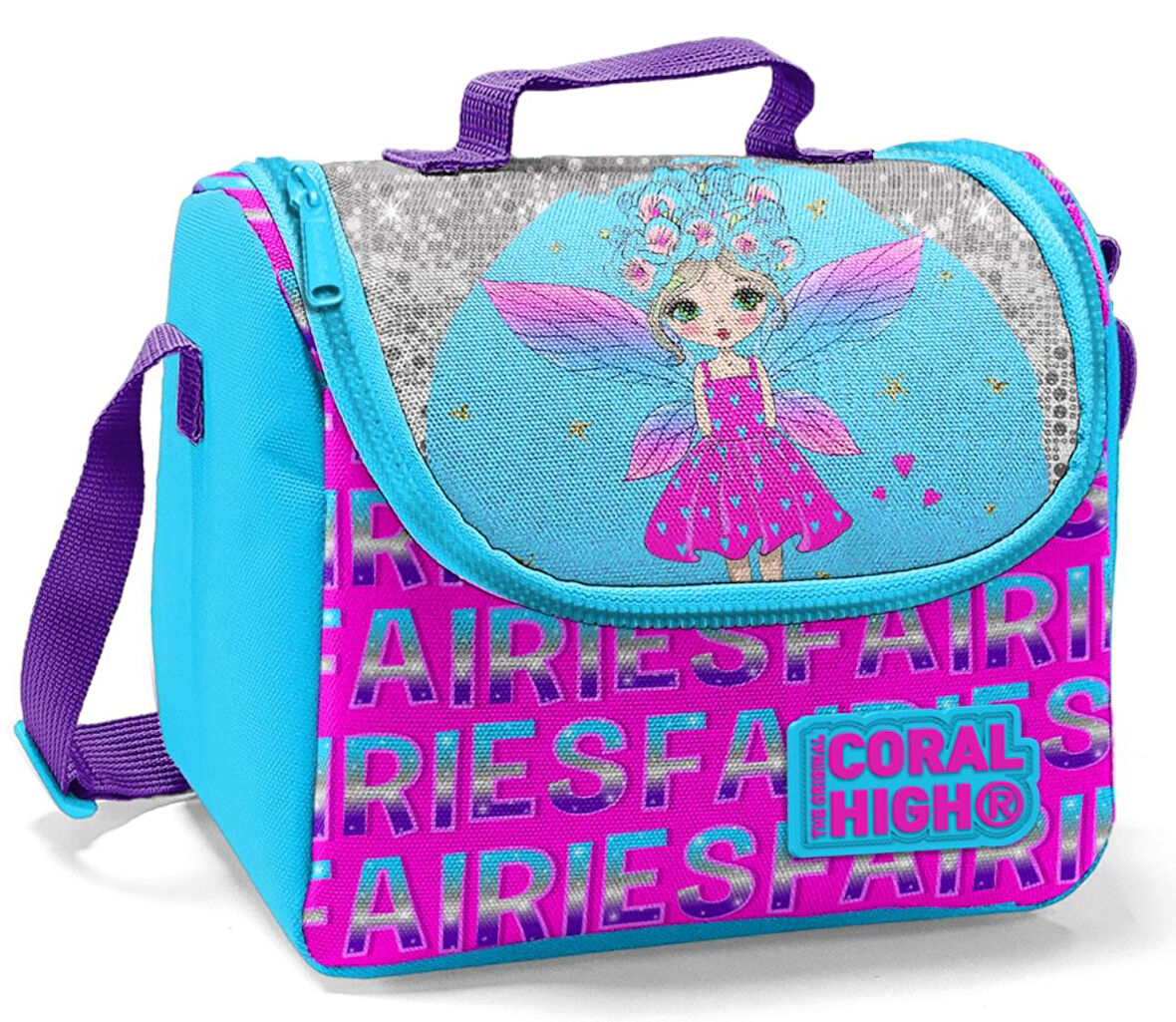 Coral High Pembe-Mavi Kanatlı Peri Desenli Termoslu Beslenme Çantası - Kız Çocuk