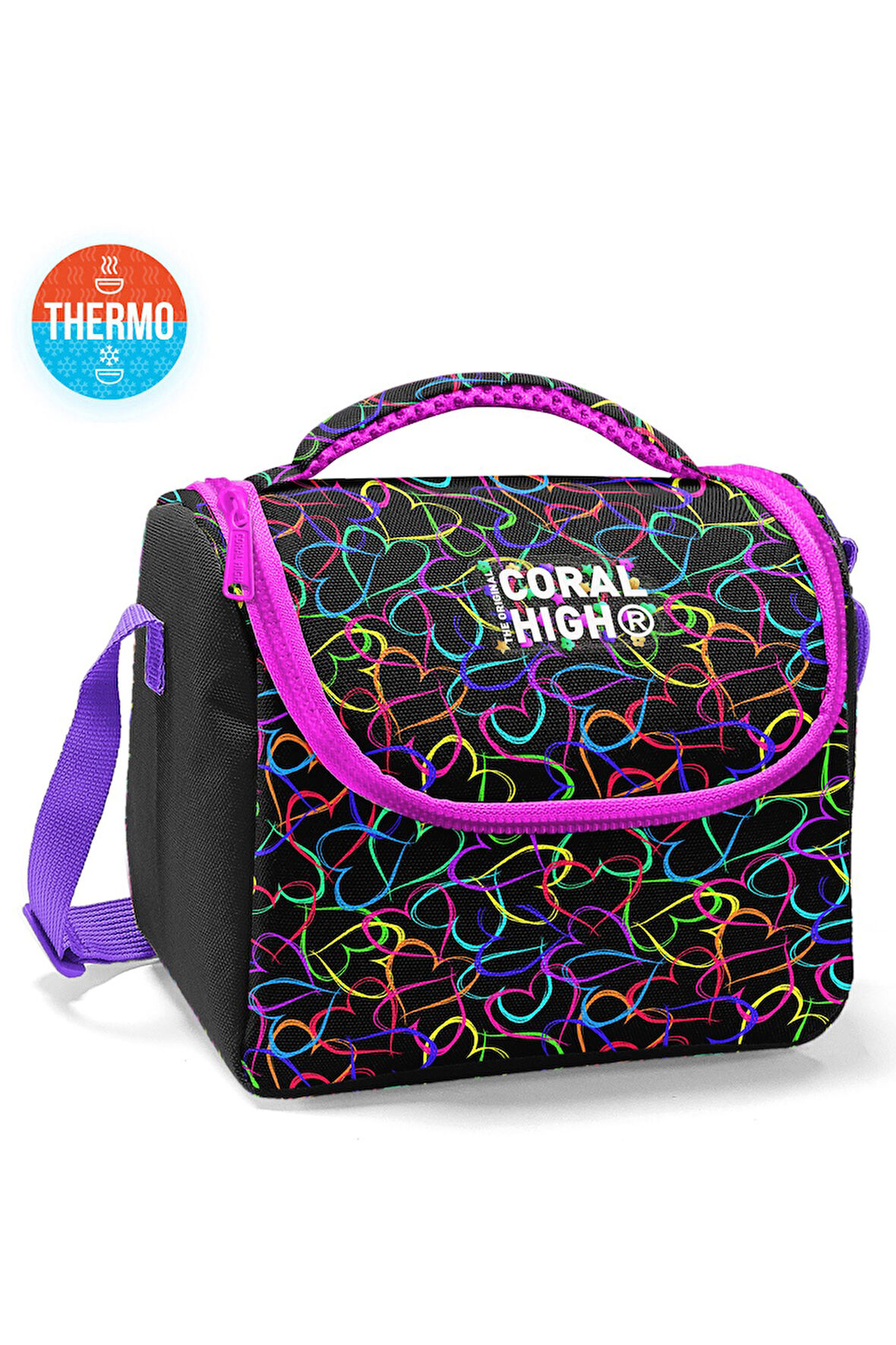 Coral High Kids Çok Renkli Kalp Desenli Thermo Beslenme Çantası 22770
