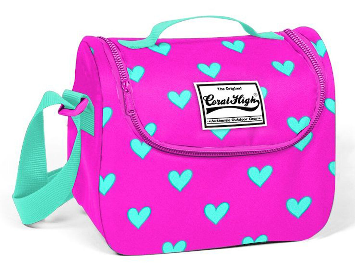 Coral High Pembe-Yeşil Kalpler Termoslu Beslenme Çantası - Kız Çocuk
