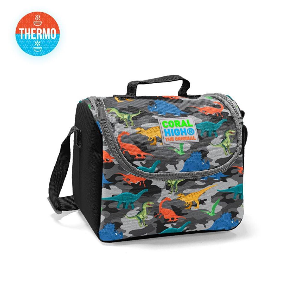 Gri Kamuflaj Dinazor Desenli Thermo Beslenme Çantası
