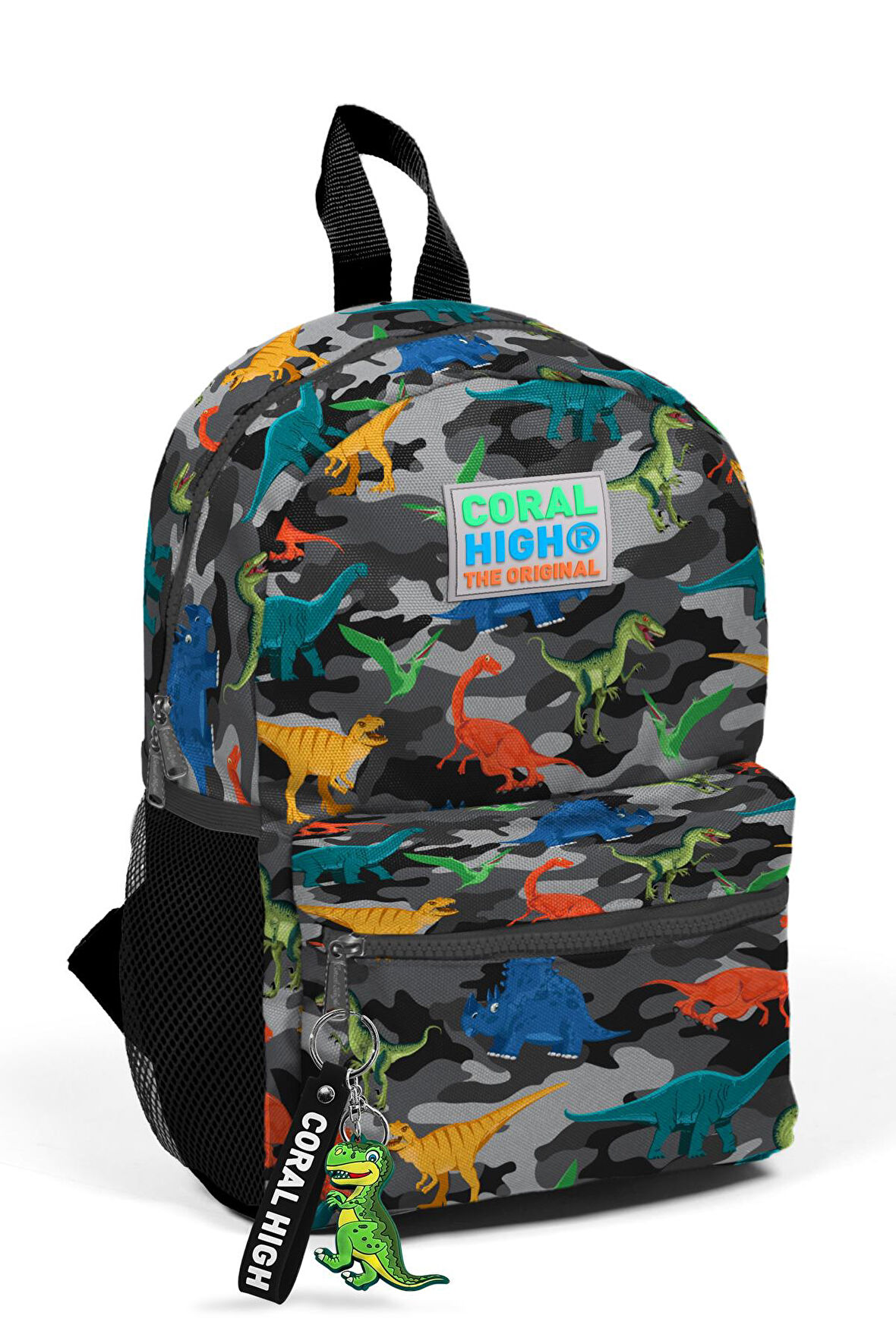 Coral High Kids Gri Kamuflaj Dinazor Desenli İki Bölmeli Yuva Sırt Çantası 23350