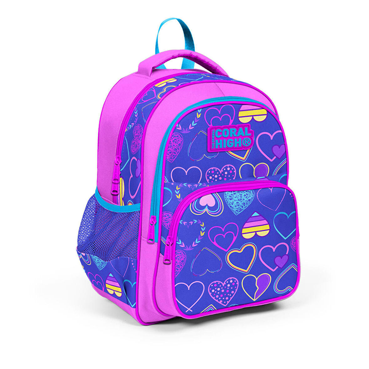 Coral High Pembe Lavanta Kalp Desenli Üç Bölmeli Okul Sırt Çantası 23401