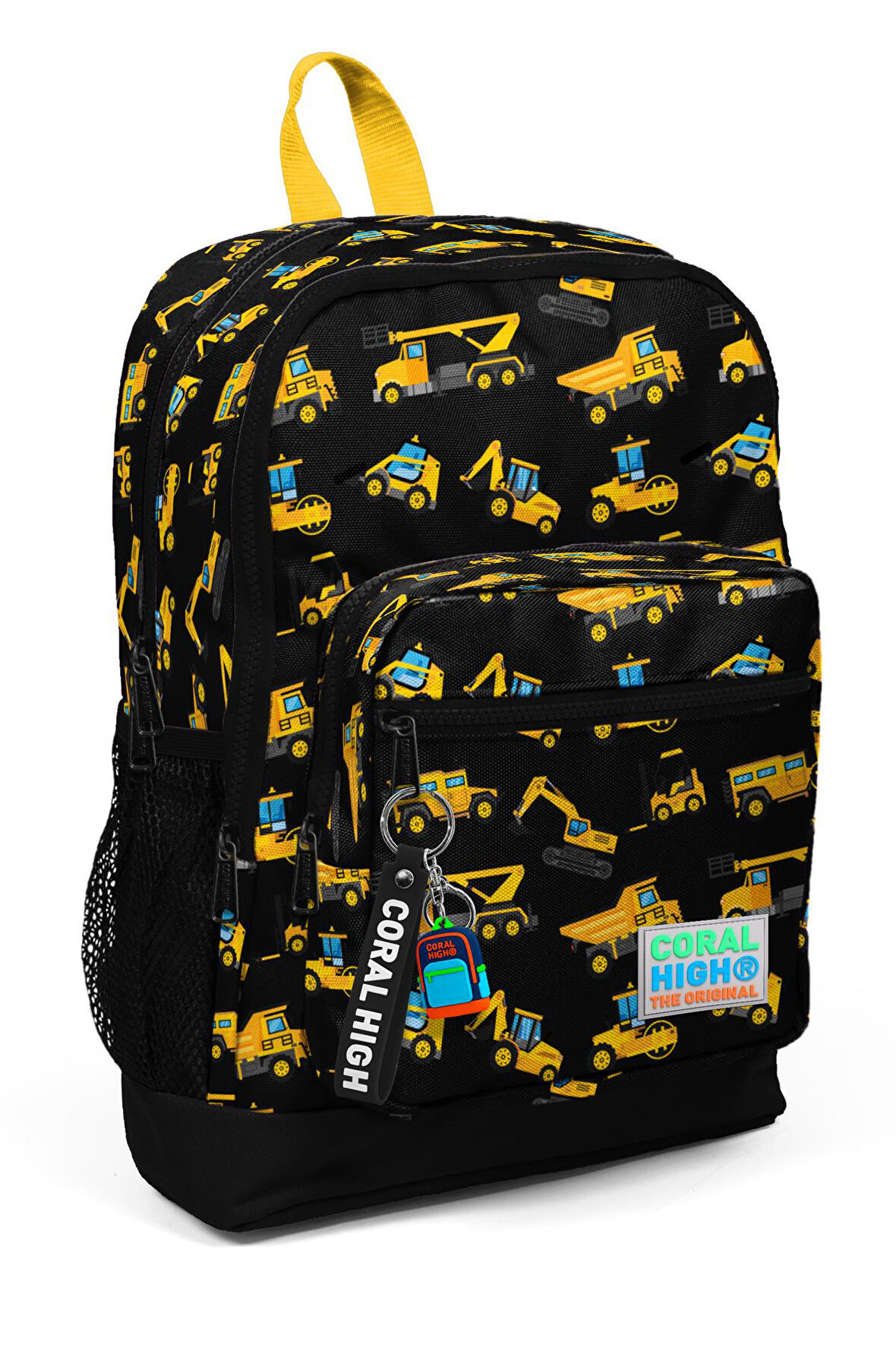Coral High Kids Siyah Sarı İş Makinesi Desenli Dört Bölmeli Okul Sırt Çantası 23475
