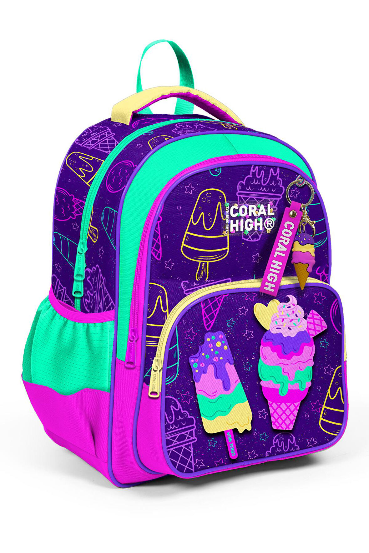 Coral High Kids Mor Pembe Dondurma Desenli Üç Bölmeli Okul Sırt Çantası 23655