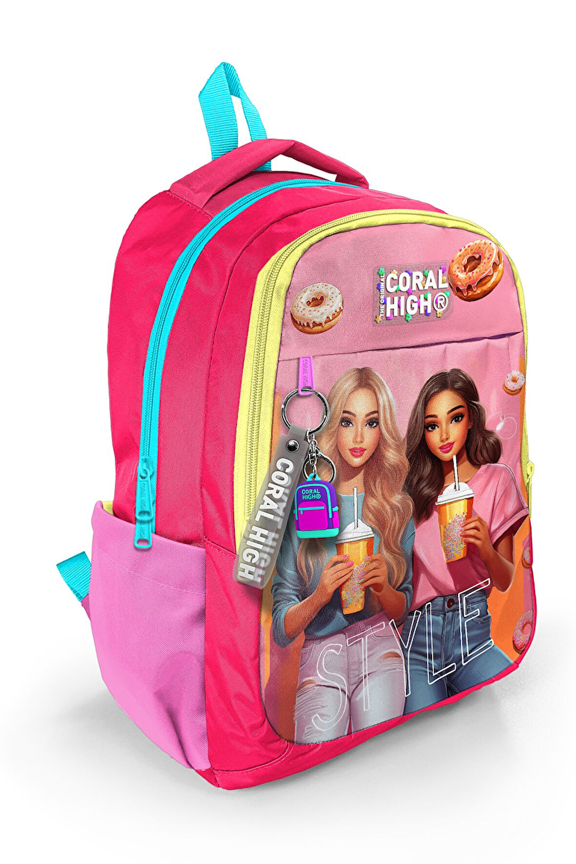 Coral High Kids Pembe Neon Mercan Fashion Girl Desenli Üç Bölmeli Okul Sırt Çantası 23669