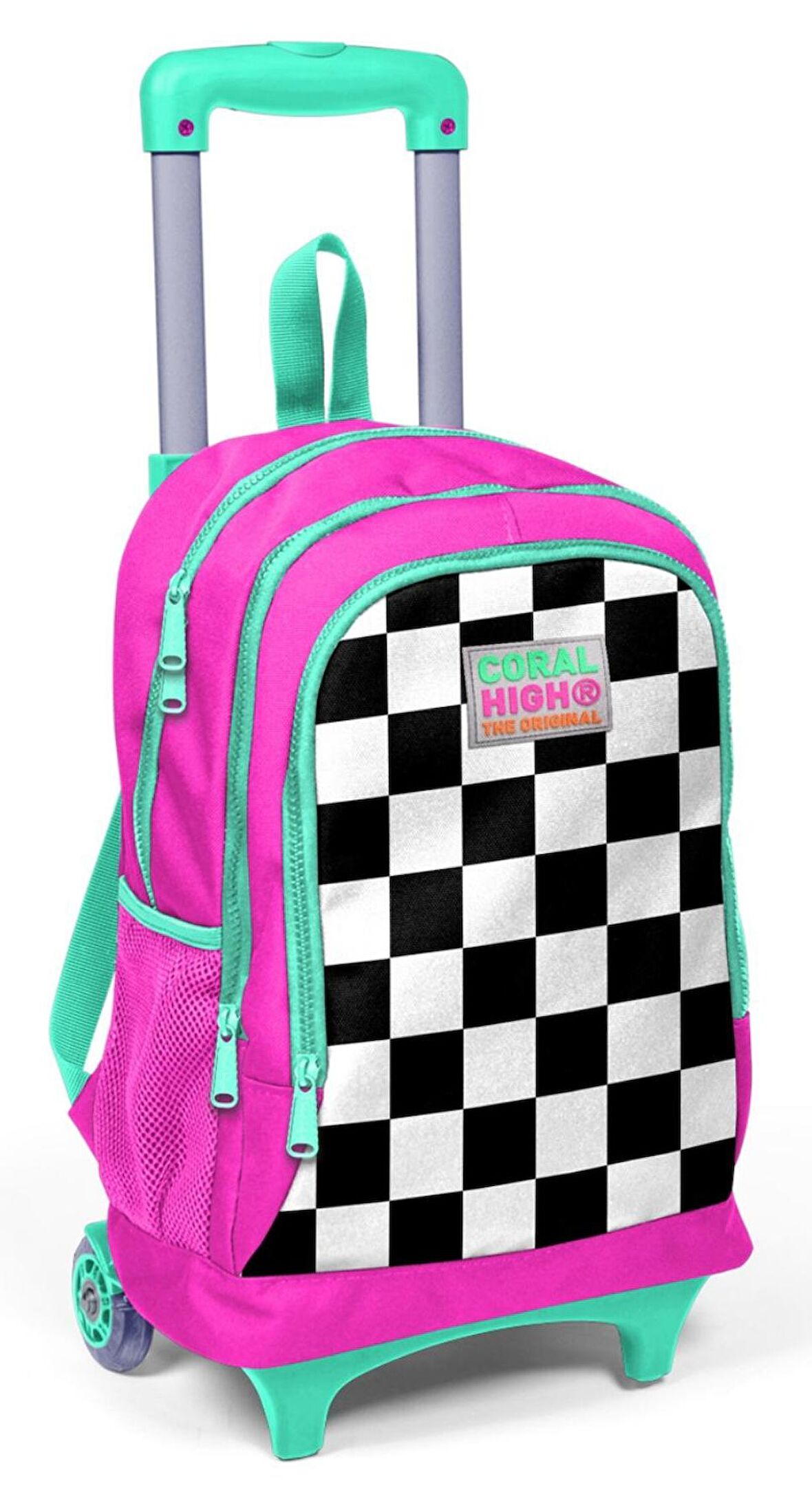 Coral High Pembe Damalı Işıklı Tekerlekli Çekçek Okul Çantası - Kız Çocuk