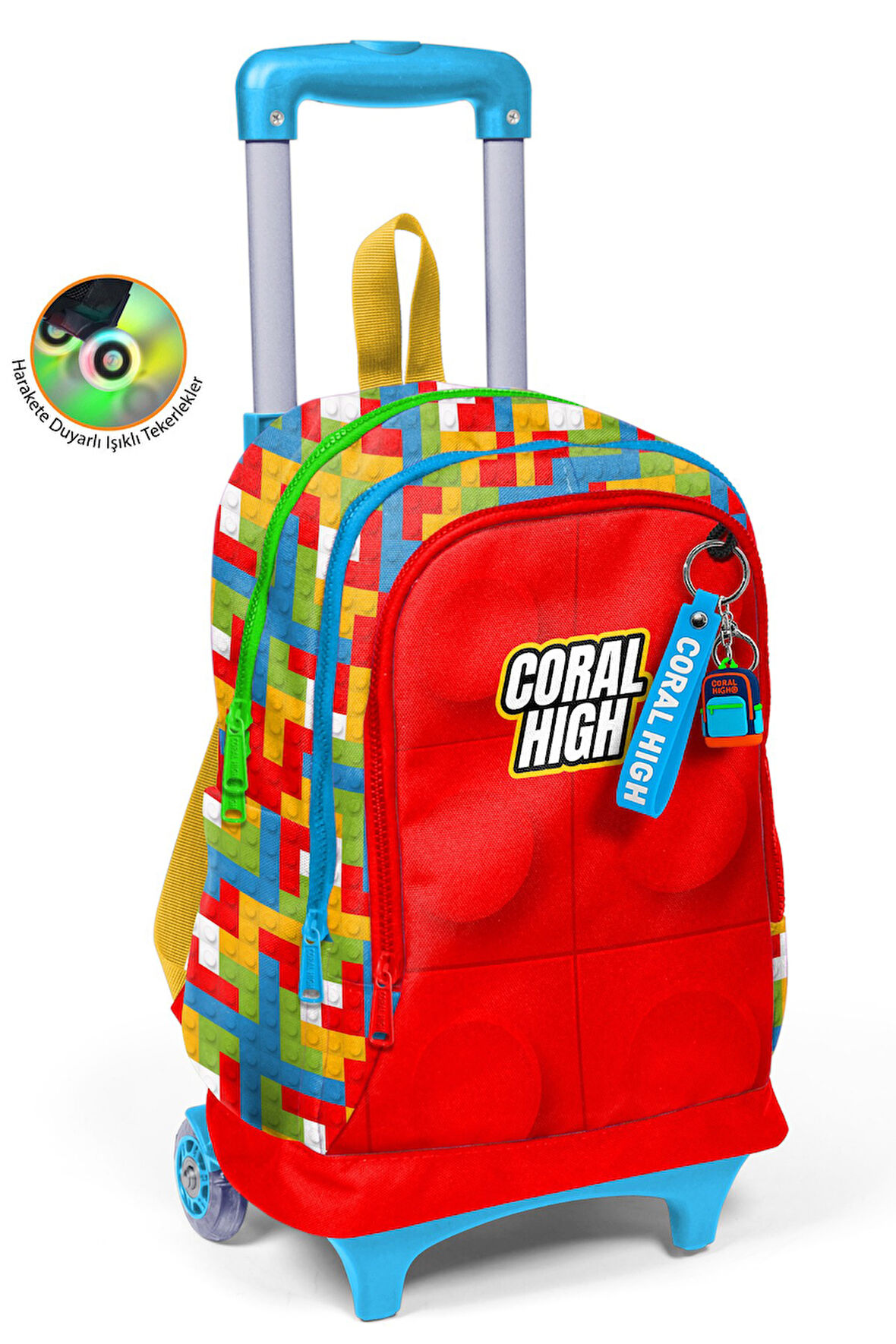 Coral High Kids Renkli Blok Desenli Üç Bölmeli Çekçekli Okul Sırt Çantası 23975