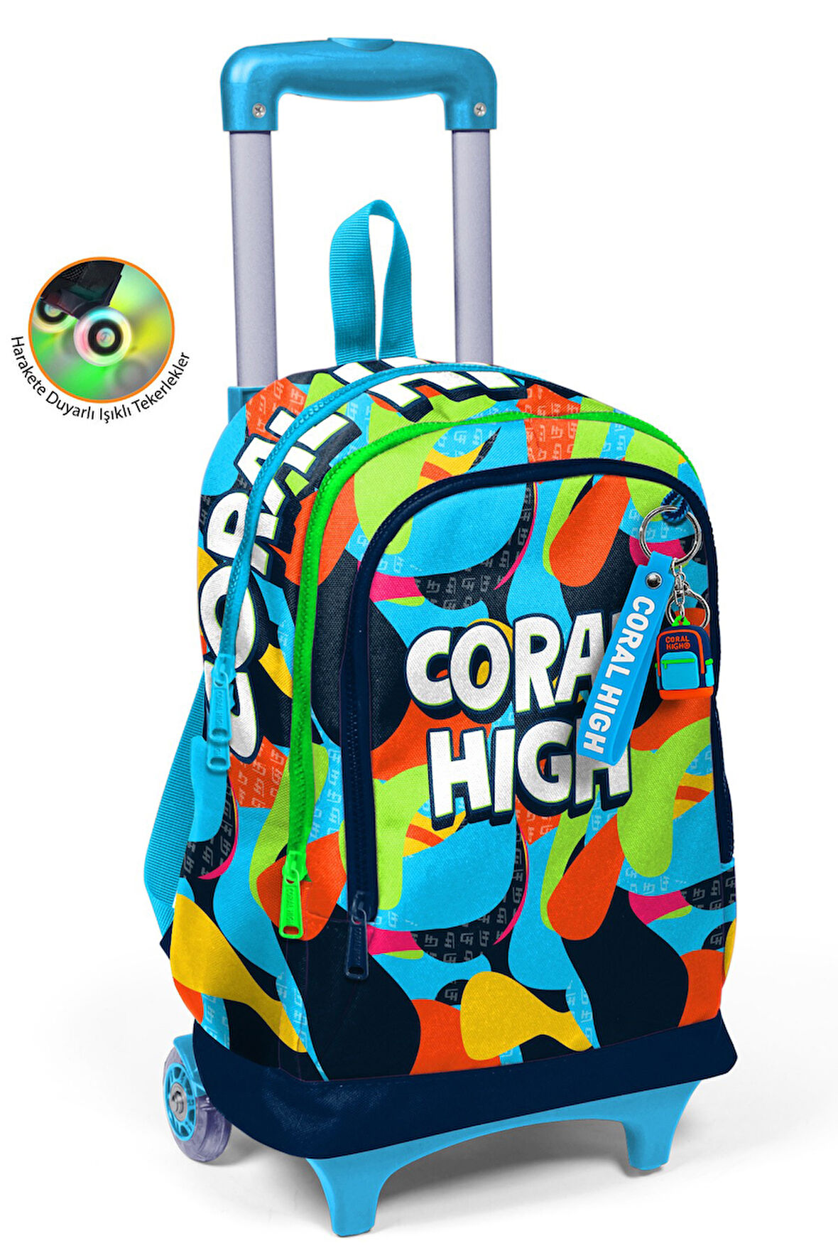 Coral High Kids Lacivert Mavi Graffiti Desenli Üç Bölmeli Çekçekli Okul Sırt Çantası 23977