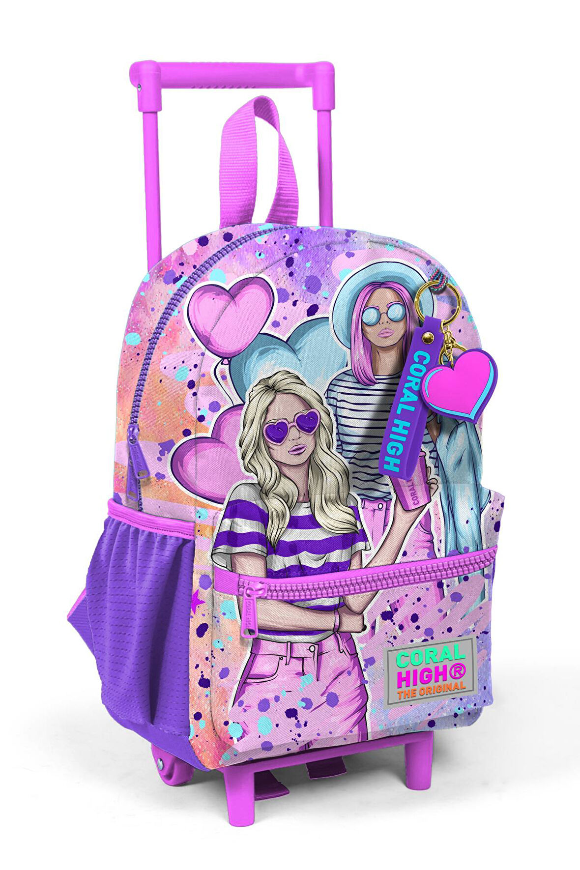 Minik Yuva Çekçekli Sırt Çantası Pembe Mor Fashion Girl Desenli İki Bölmeli 24055