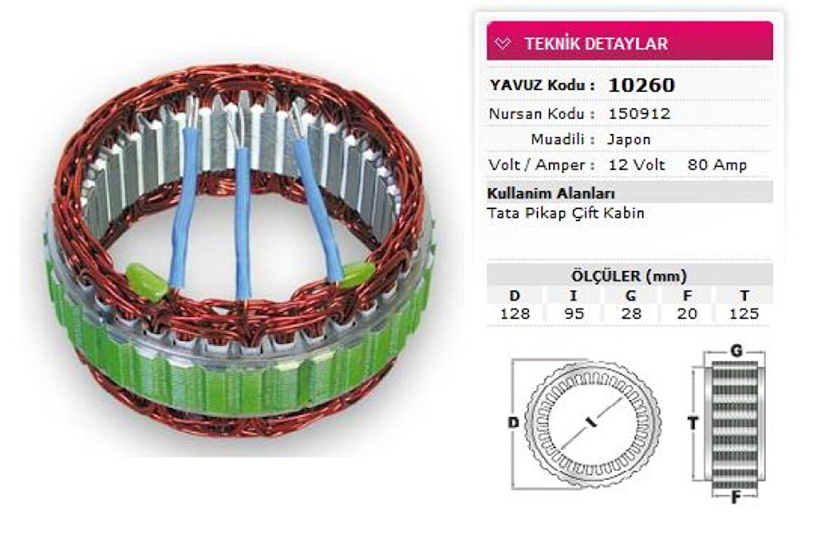 Tata Stator Mitsubıshı Tip 12v 80a Tata Pikap Cift Kabın Nursan 150912 - Yavuz 10 260