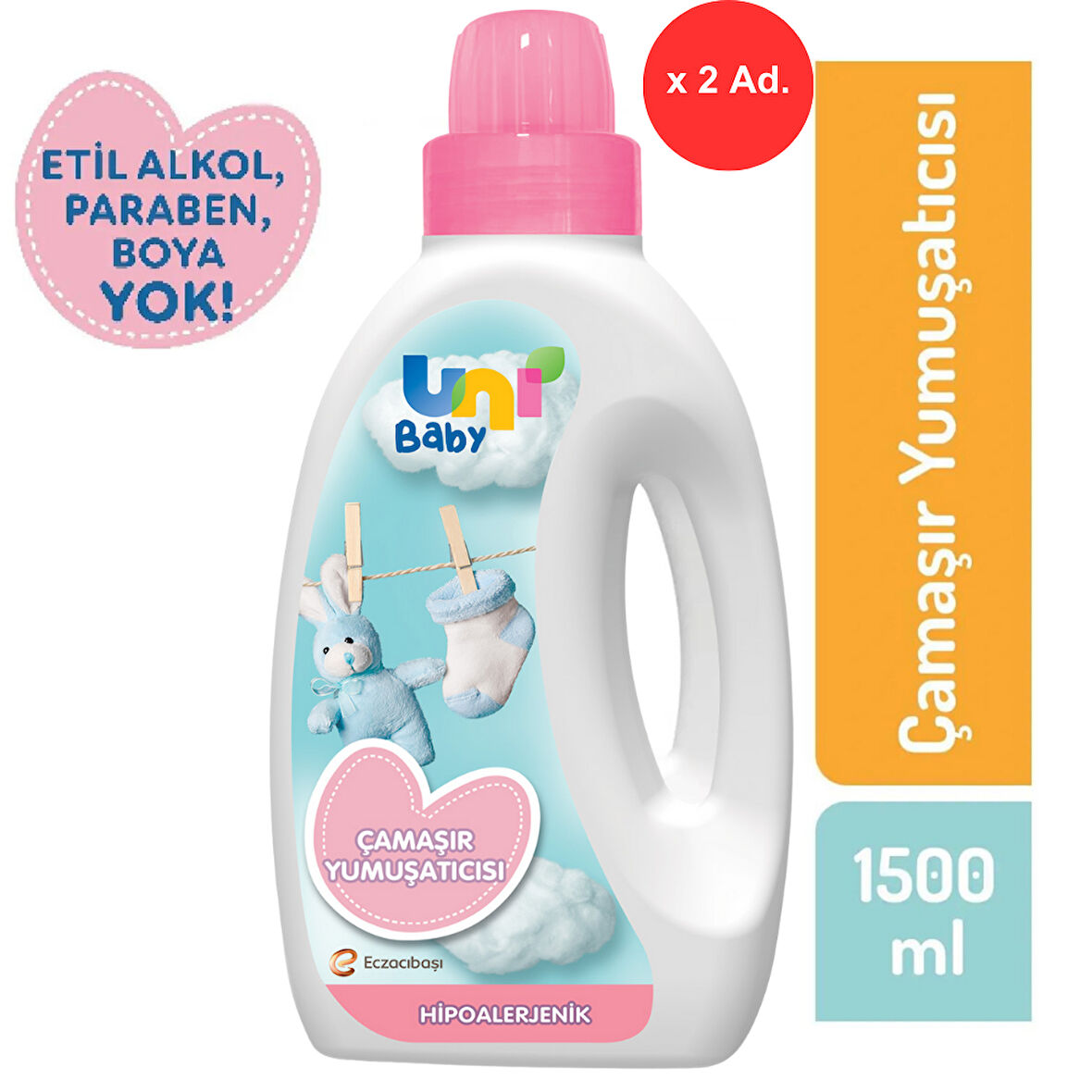 Uni Baby Çamaşır Yumuşatıcı, Hipoalerjenik, 2 Adet x 1500 ml.