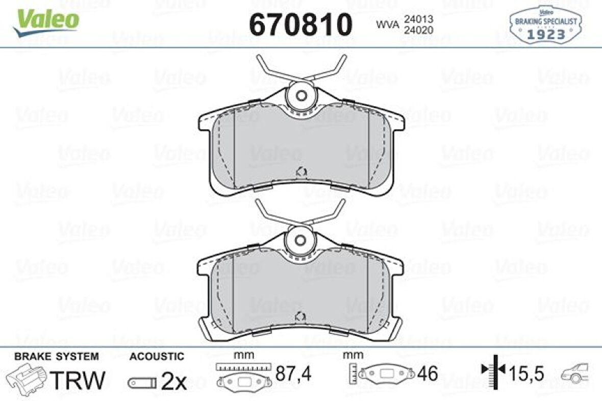 Toyota On Fren Balatası Corolla 1,4 / 1,6 / 2,0d (14 15+abs) 97 00 - Valeo 670810