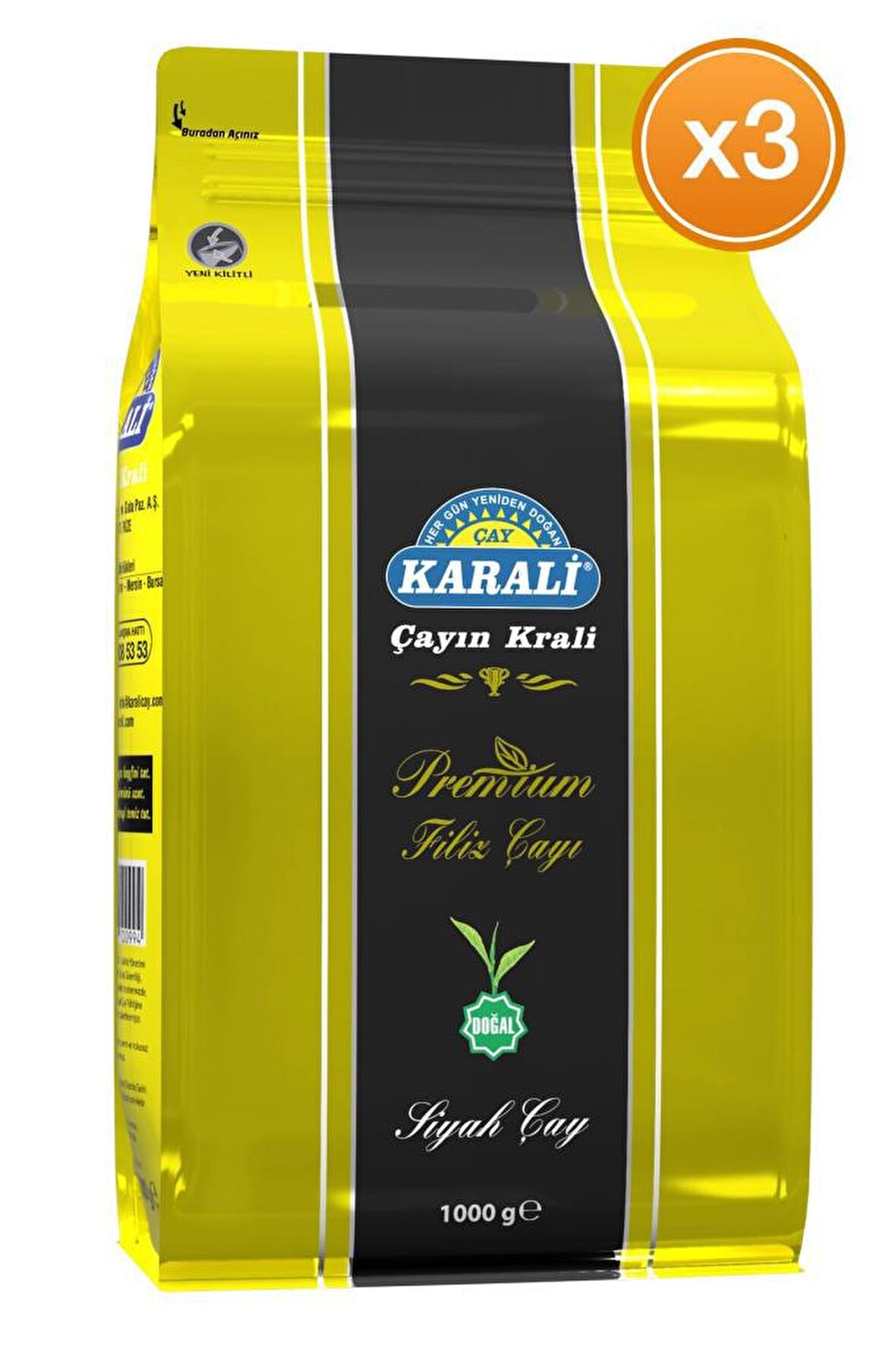 Karali Premium Organik Dökme Siyah Çay 3x1000 gr 